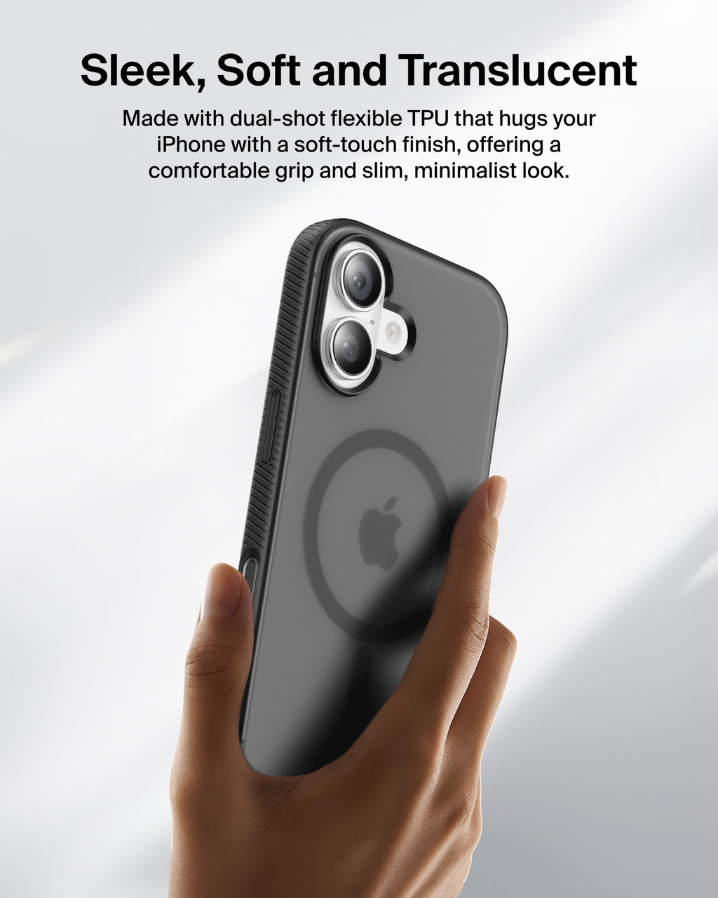 Belkin SheerForce Grip MagSafe Compatible iPhone 17 Case with Slim Design & Anti-Slip Side Lines - Magnetic, Transparent, & Shockproof Protective iPhone Case - Black