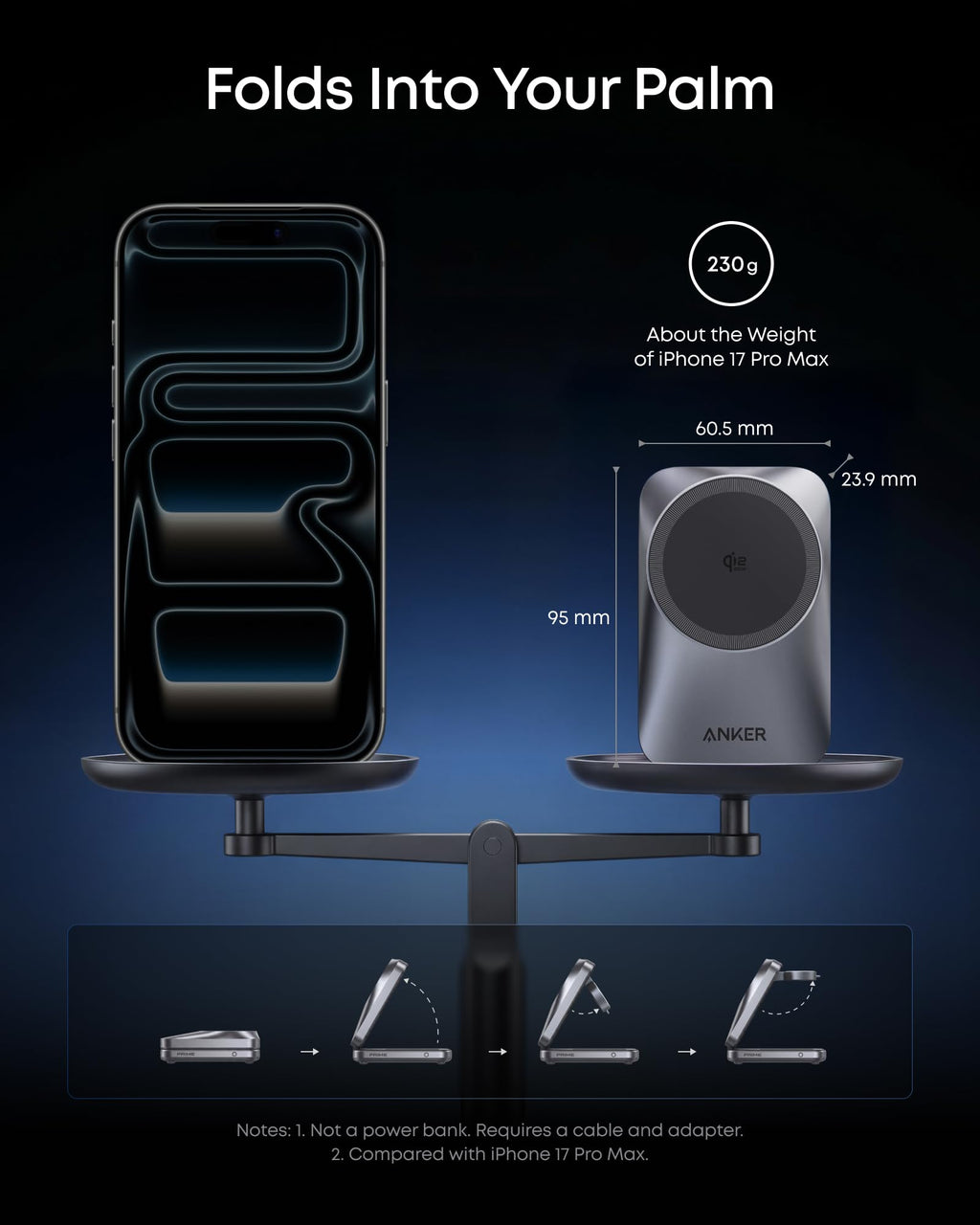 Anker Prime 3‑in‑1 Wireless Charger, Qi2‑Certified 25W, MagSafe‑Compatible