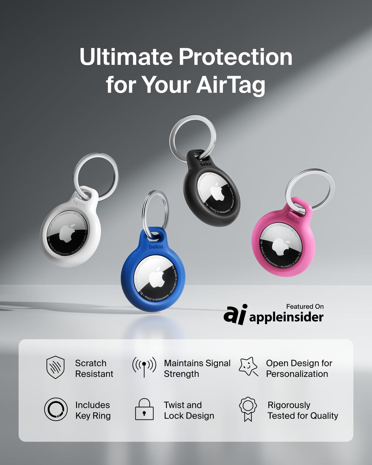 Belkin F8W973 AirTag Case with Key Ring (Secure Holder Protective Cover for Air Tag with Scratch Resistance Accessory) - Blue