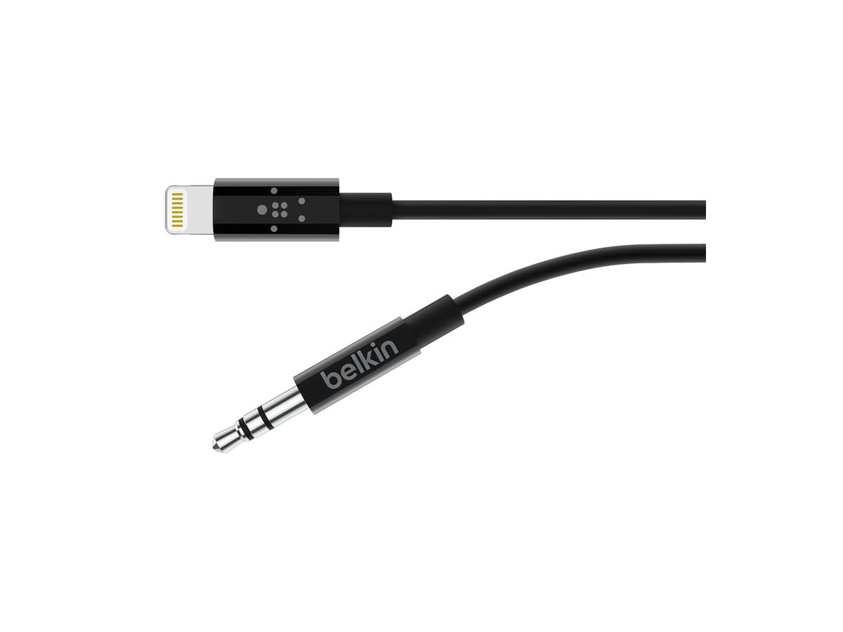 Belkin 3 ft/0.9 m 3.5 mm Audio Cable with Lightning Connector - MFi-Certified Lightning to Aux Cable for iPhone 13, 13 Pro, 13 Pro Max, 13 mini, 12, 12 Pro, 12 Pro Max, 12 mini, Black