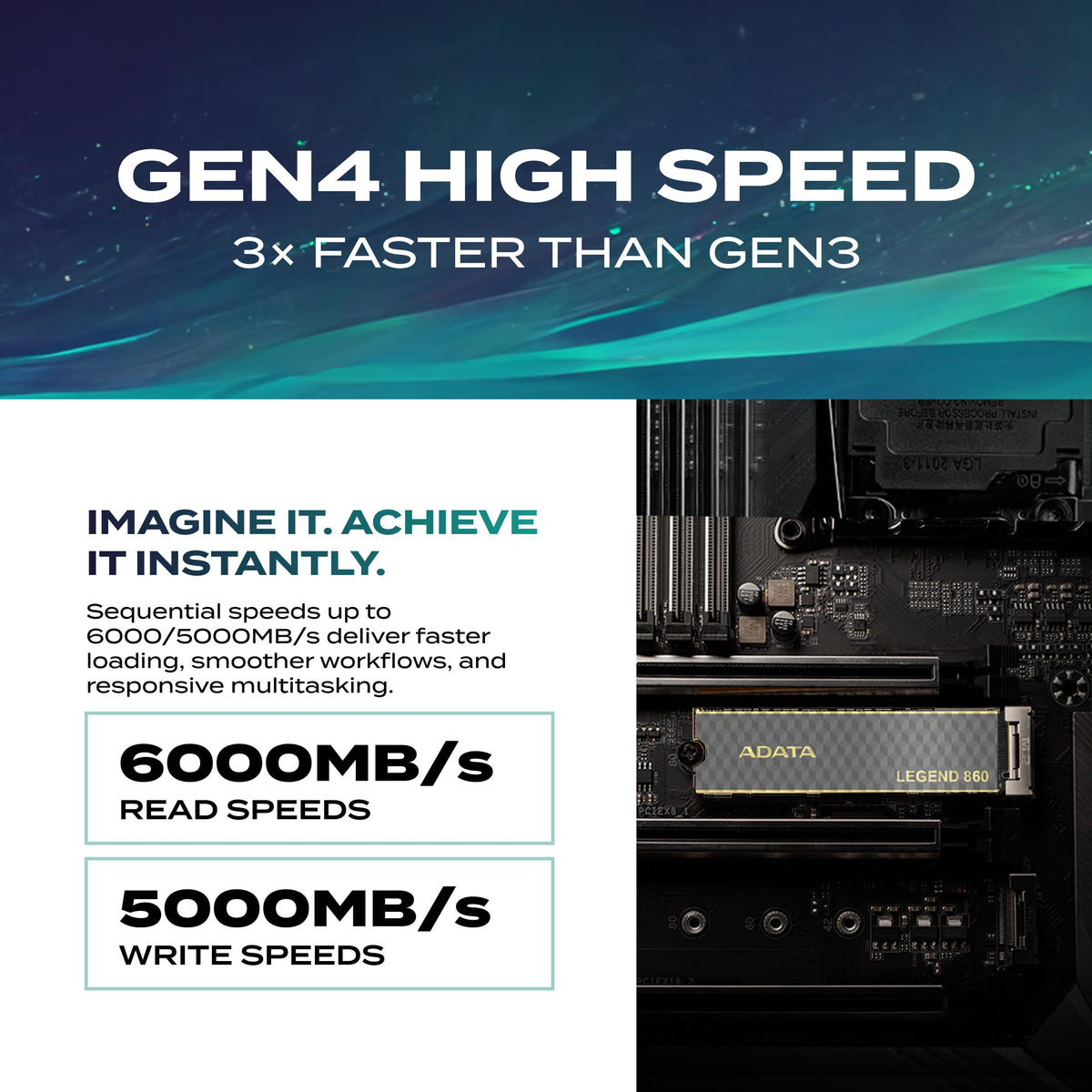 ADATA Legend 860 1TB M.2 NVMe Gen4 SSD, PCIe4, R/W 6000/4000 MB/s, PS5 Compatible