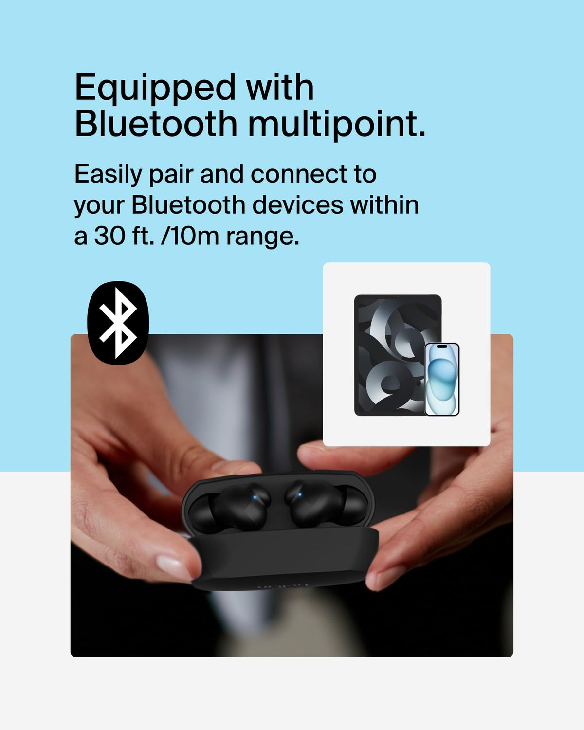 Belkin SoundForm Rhythm True Wireless Earbuds with Built-in Microphone, USB-C Fast Charging, 28H Battery Life, IPX5 Water Resistance - Bluetooth Earbuds for iPhone, iPad, Galaxy, Pixel & More - Black