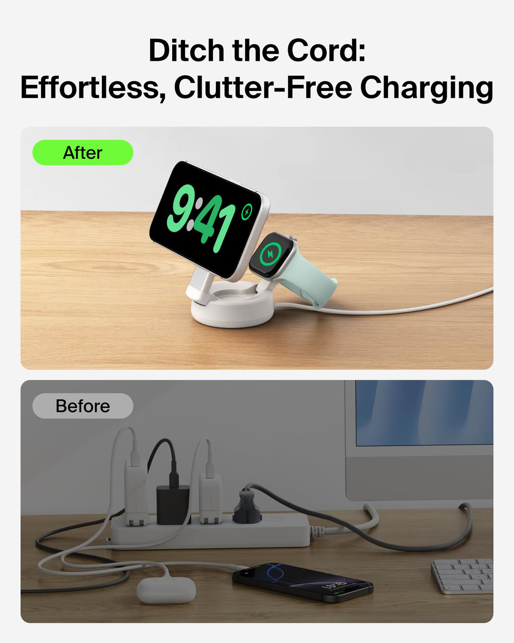 Belkin UltraCharge Pro 2 in 1 Qi2 Wireless Charging Station, 25W - Sand