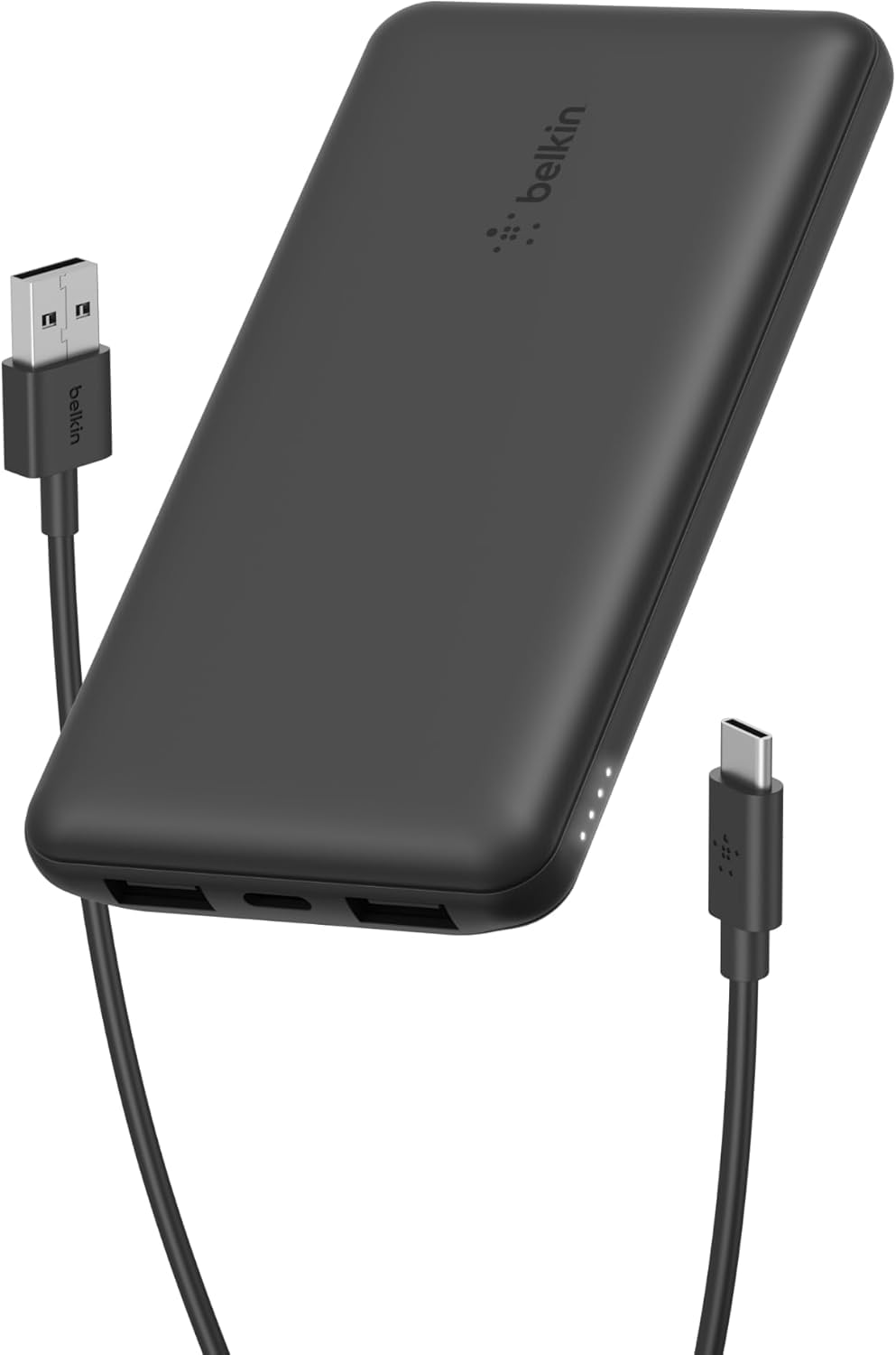 Belkin 10000mAh portable power bank, 10K USB-C portable charger with 1 USB-C port and 2 USB-A ports, battery pack for up to 15W charging for iPhone, Samsung Galaxy, AirPods, iPad, and more - Black