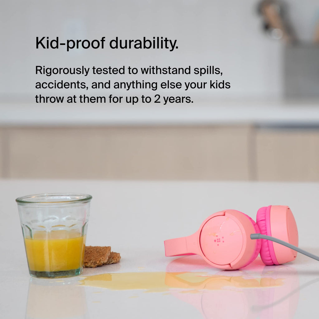 Belkin SoundForm Mini Wired On-Ear Headphones for Kids, Over-Ear Headset for Children with inline Microphone for Online Learning, School, Travel, Play, For 3.5mm Compatible Devices - Pink