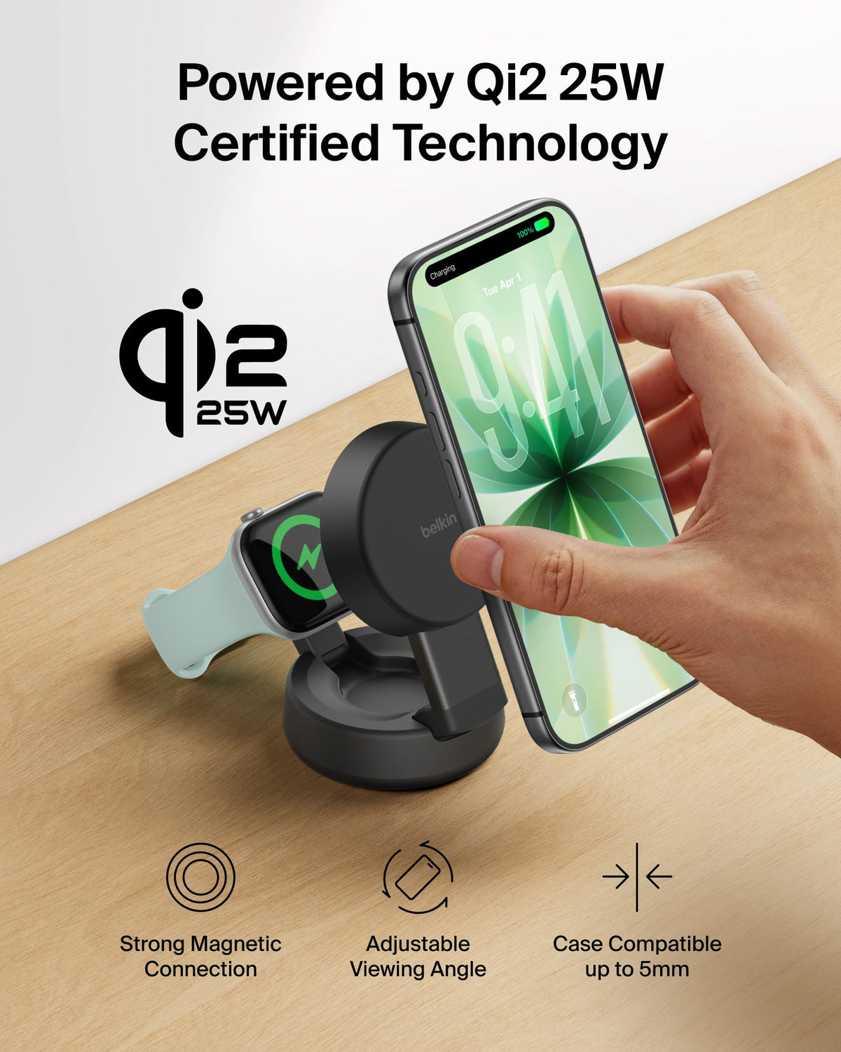 Belkin UltraCharge Pro 2 in 1 Qi2 Wireless Charging Station, 25W - Black