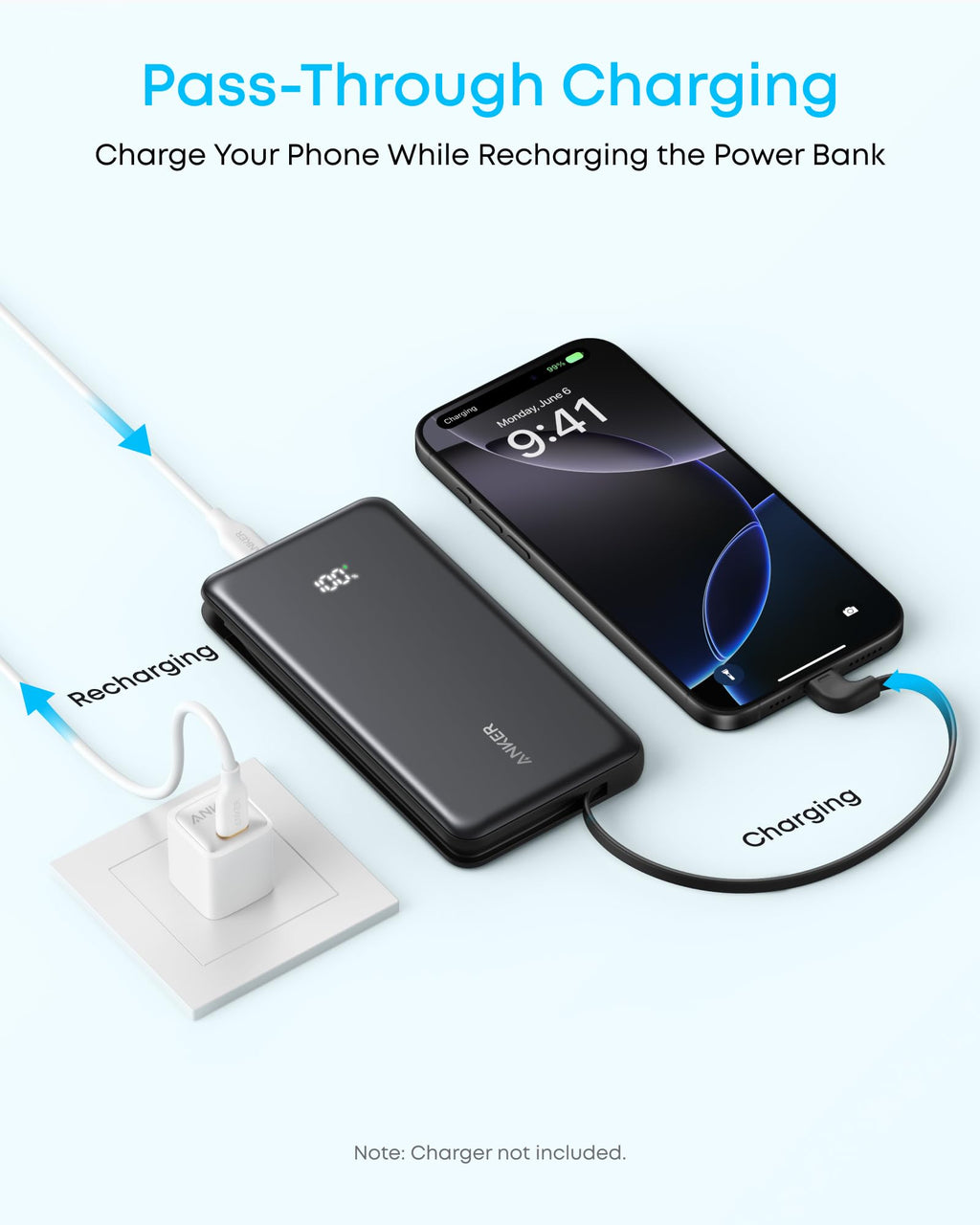 Anker Zolo Powerbank 10,000mAh 22.5W Portable Charger with Built-in USB-C Cable for iPhone 16/17 Series, iPad, Galaxy, Pixel and More (White)