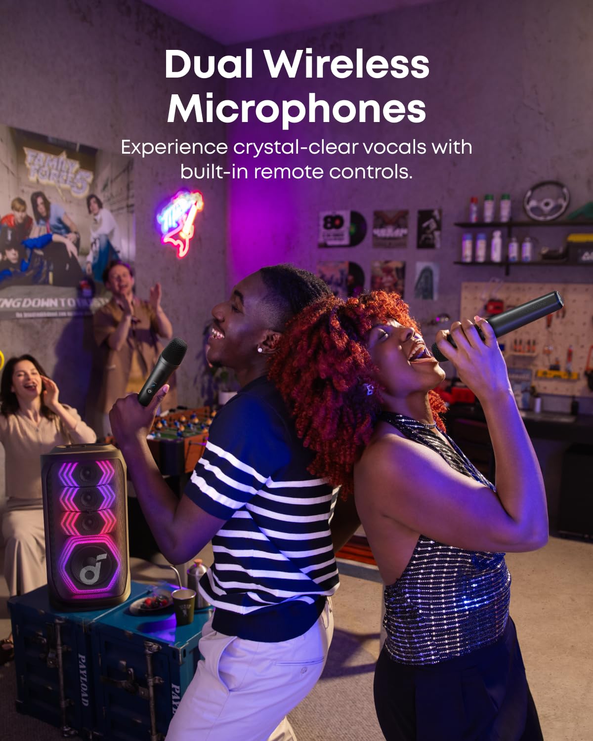 soundcore Rave 3S AI Karaoke Party Speaker (A31A3) with 2 Wireless Microphones, 200W Sound, AI Vocal Removal, Vocal Enhancer, Reverb, Light Show, 12H Playtime, Portable Bluetooth PA System for Party