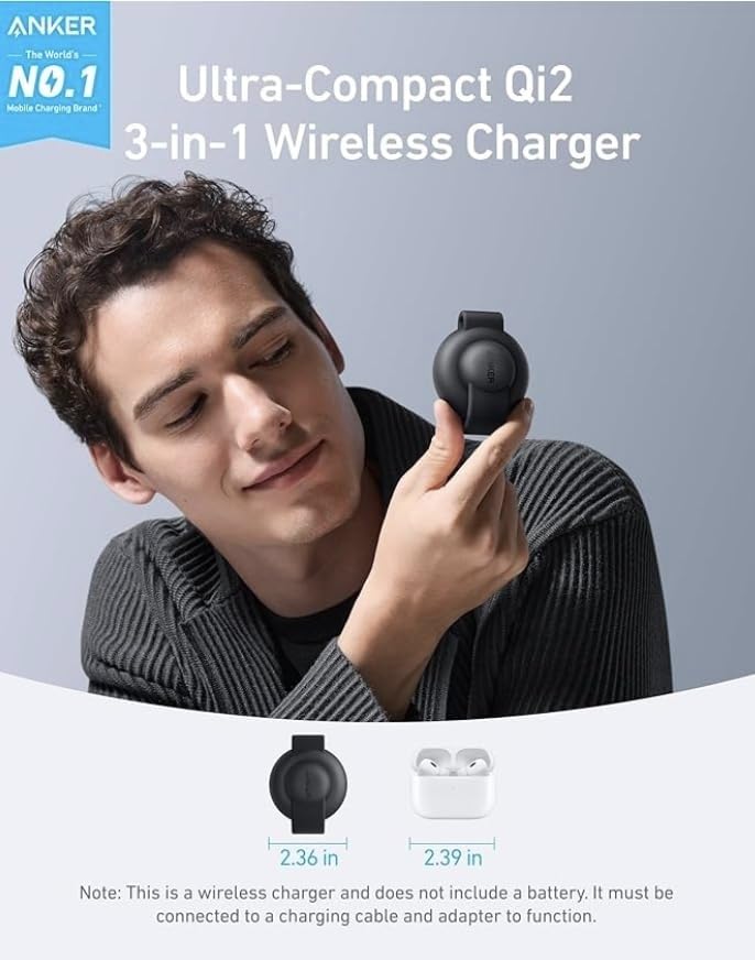 Anker MagSafe Compatible 3-in-1 Wireless Charging Station, Qi2 Certified 15W MagGo Charger, Foldable Travel Wireless Charging Pad for iPhone 17/16/15/14 Series, AirPods, Apple Watch (Not a Power Bank)