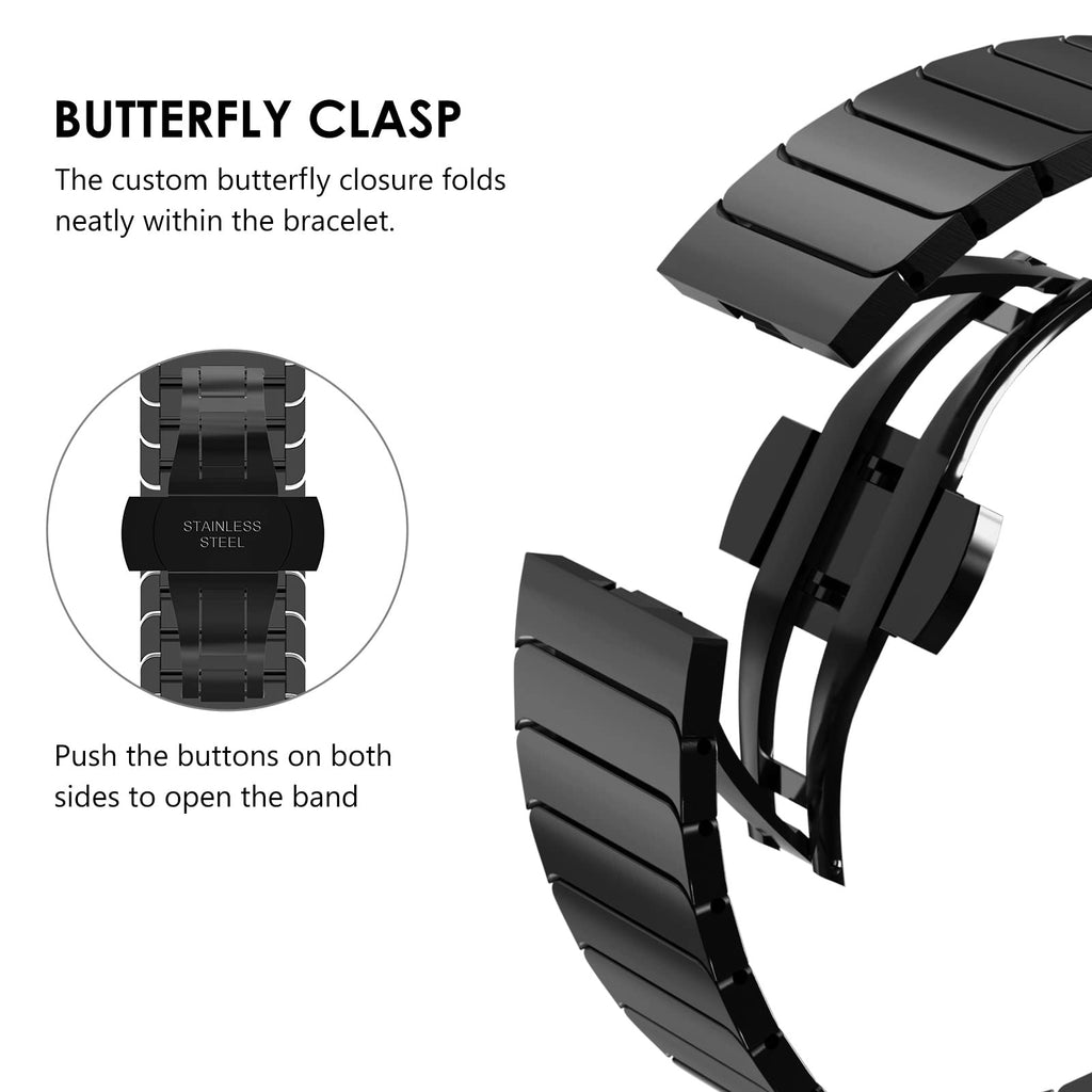 CHANCHY Stainless Steel Band Compatible with Apple Watch Link Bracelet 41mm 40mm 38mm, Metal Strap with Folding Clasp for Apple Watch Series 9 8 7 6 5 4 3 2 1 SE for Men Women (Black, 41mm 40mm 38mm)