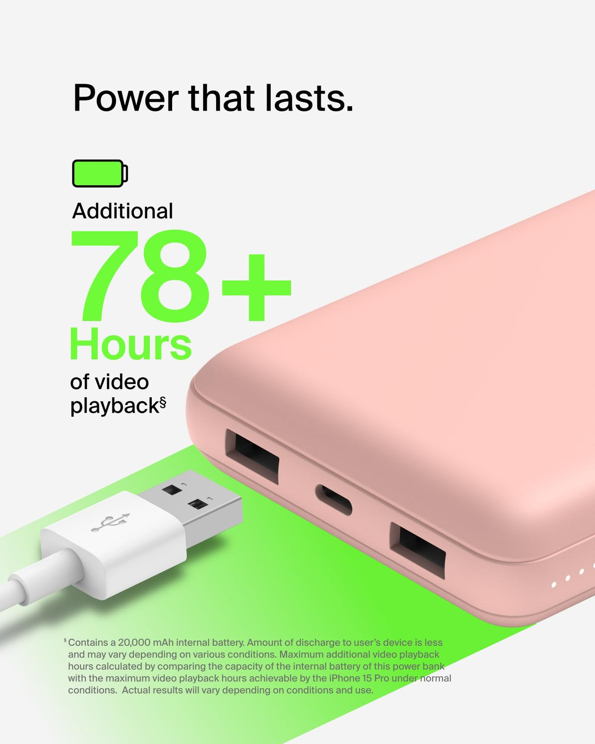 Belkin USB C Portable Charger 20000mAh, 20K Power Bank with USB Type C Input Output Port and 2 USB A Ports with Included USB C to A Cable for iPhone, Galaxy, Pixel, iPad, AirPods and More – Rose Gold
