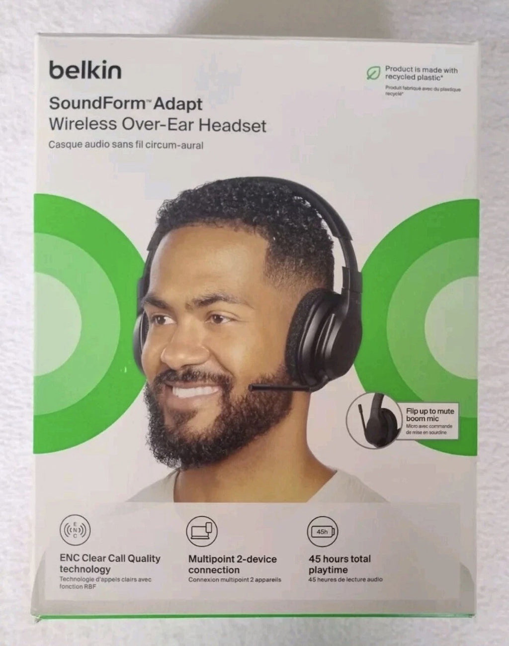 Belkin SoundForm Adapt Wireless Headset Microphone Noise Cancellation 45H New