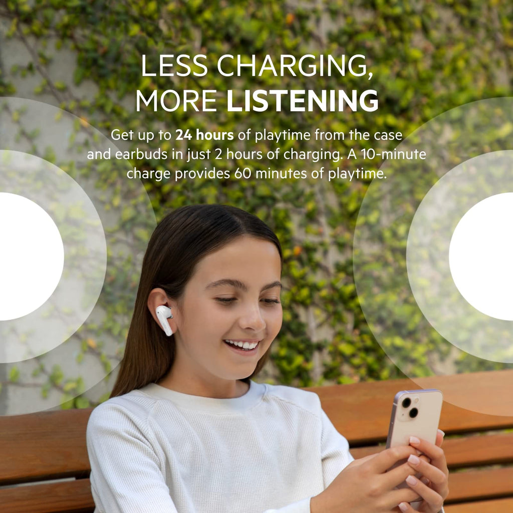 Belkin SOUNDFORM Nano, True Wireless Earbuds for Kids, 85dB Limit for Ear Protection, Online Learning, School, IPX5 Certified, 24 H Play Time for iPhone, iPad, Kindle, Pixel and More – White