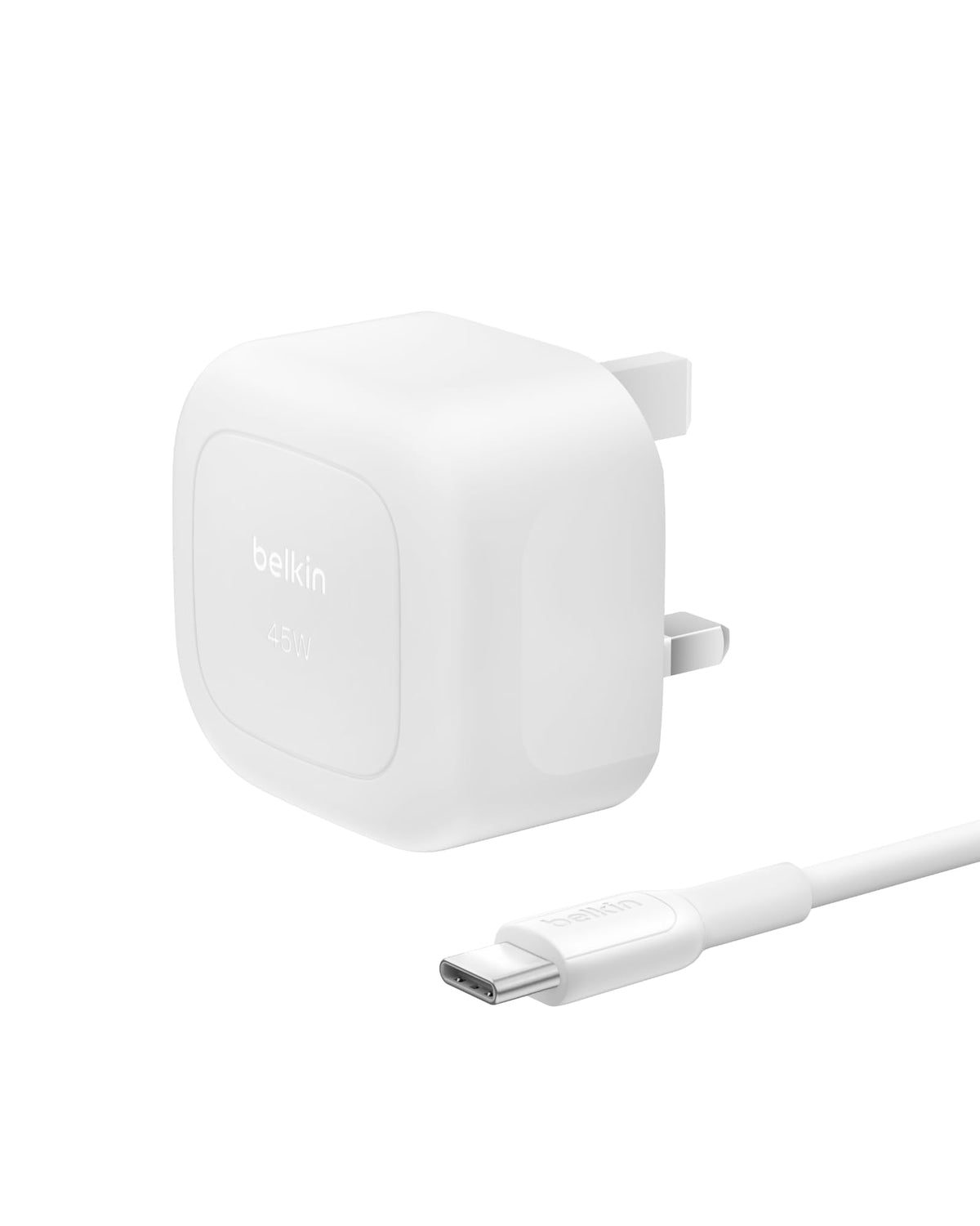 Belkin Compact Wall Charger 45W + USB-C to USB-C Cable, Fast Charging for Apple iPhone 17, iPhone Air, iPhone 16 Serie, Samsung Galaxy S25, Google Pixel, iPad, AirPods & More - White
