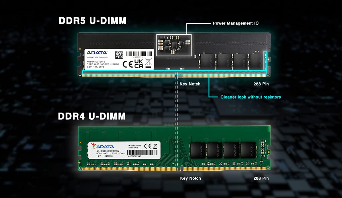 ADATA Premier, 16GB, DDR5, 4800MHz (PC5-38400), CL40, 1.1V, ECC, DIMM Memory,Black,AD5U480016G-S
