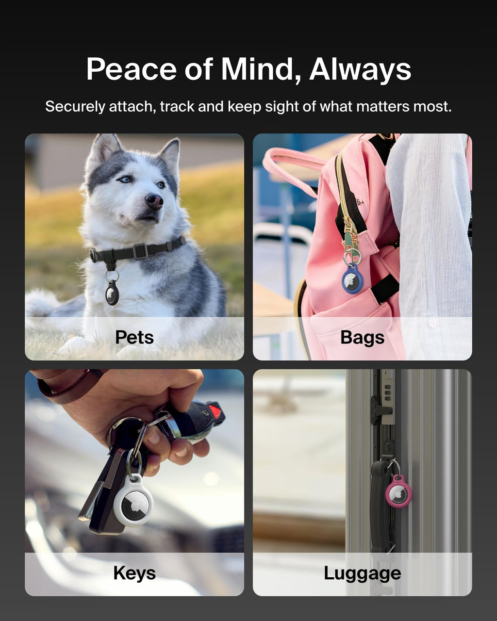Belkin Apple AirTag Holder with Key Ring, Secure Case for AirTag - Black