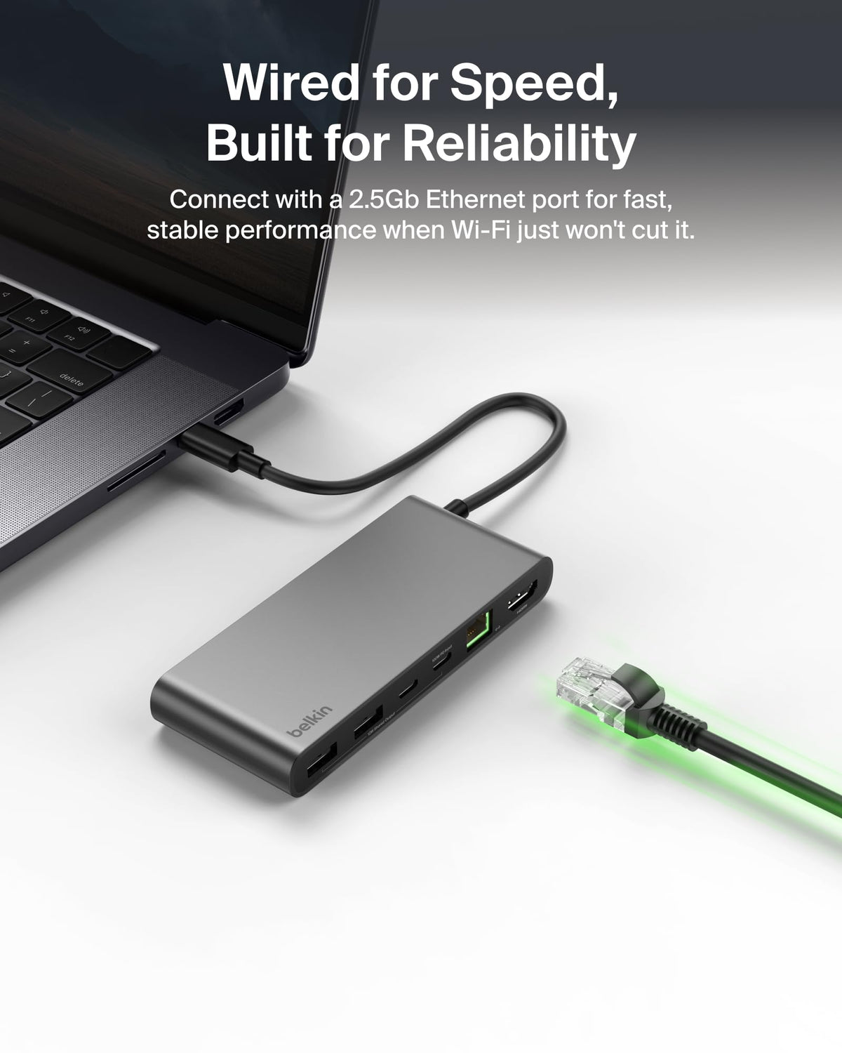 Belkin Connect 8-Port USB C Hub, Supports Display w/Resolutions up to 4K@60Hz - Works with Mac, Windows, and Chromebook - 100W PD w/ 10Gbps Data Transfer Speeds & 2.5Gbps Ethernet - Grey