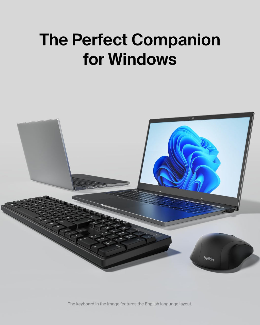 Belkin Wireless Keyboard and Mouse with USB-A Receiver - Keyboard Set with Wireless Mouse, Ergonomic Design for Home, Office, Desk, Compatible with Laptop, PC, Windows - Batteries Included