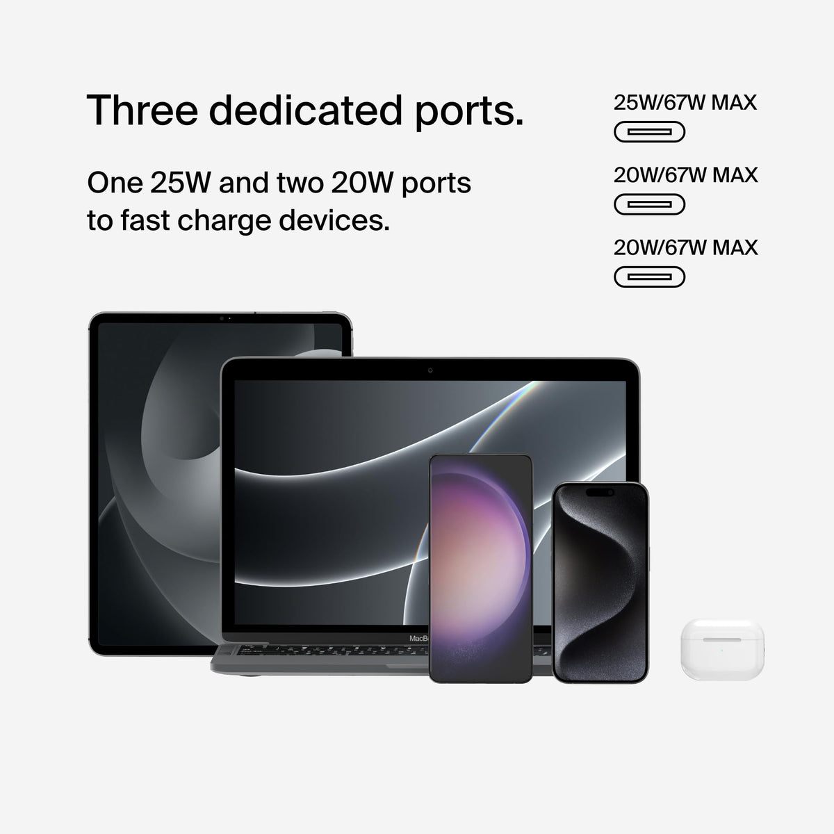 Belkin BoostCharge 3-Port USB-C Wall Charger with PPS 67W, USB-C PD 3.1 Enabled Fast Charging for Apple iPhone 17, iPhone Air, 16, Samsung Galaxy S25, Pixel 10, iPad, AirPods, Tablet & More - White