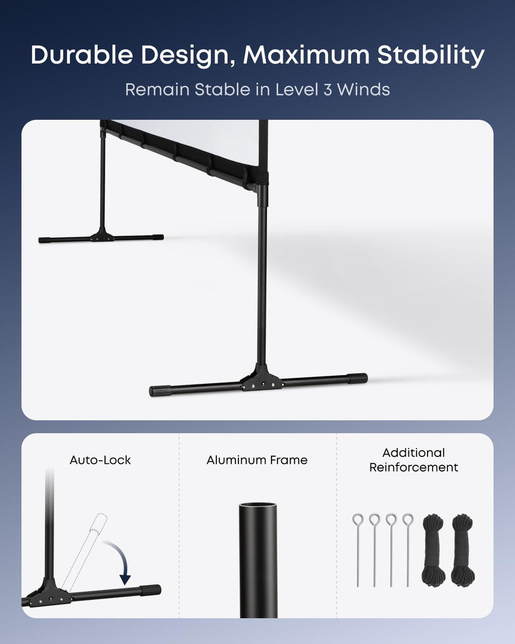 NEBULA 100-Inch Outdoor Projector Screen with Stand, Portable Carry Bag, 16:9 Film Screen, Quick and Easy Setup, Wrinkle-Free and Washable, Durable Aluminium, for Outdoor, Garden, Home Theater