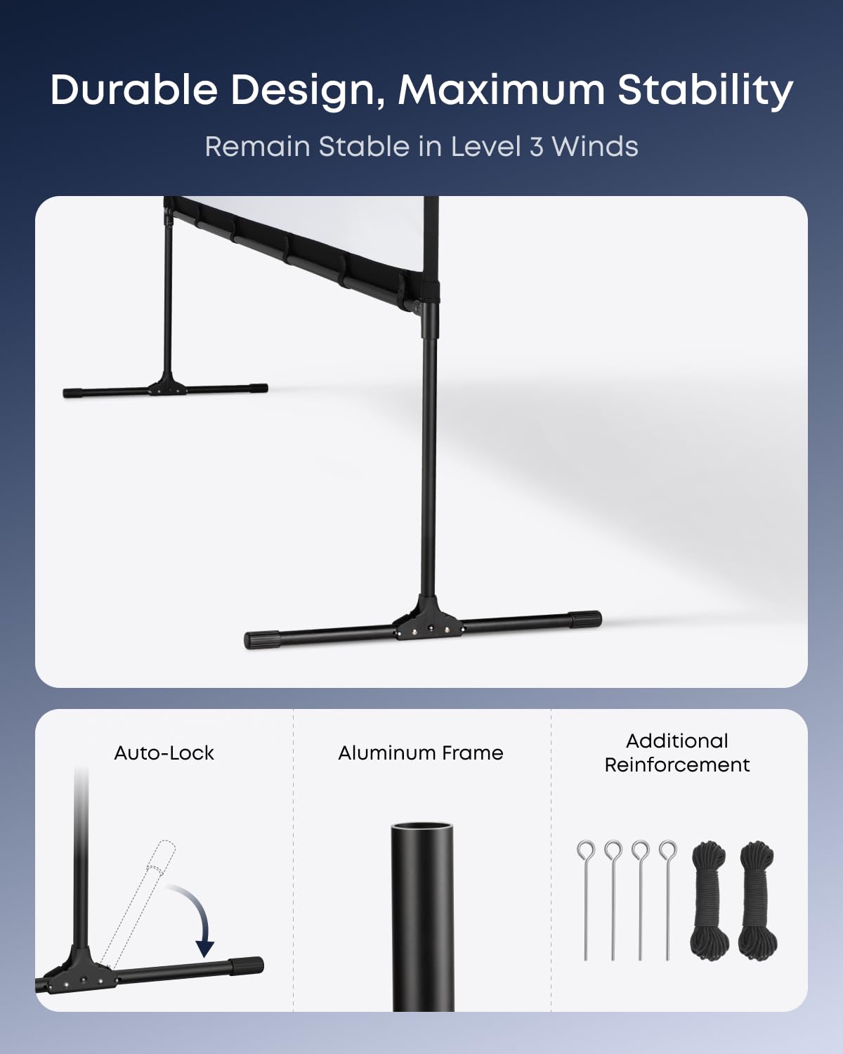 NEBULA 100-Inch Outdoor Projector Screen with Stand, Portable Carry Bag, 16:9 Film Screen, Quick and Easy Setup, Wrinkle-Free and Washable, Durable Aluminium, for Outdoor, Garden, Home Theater