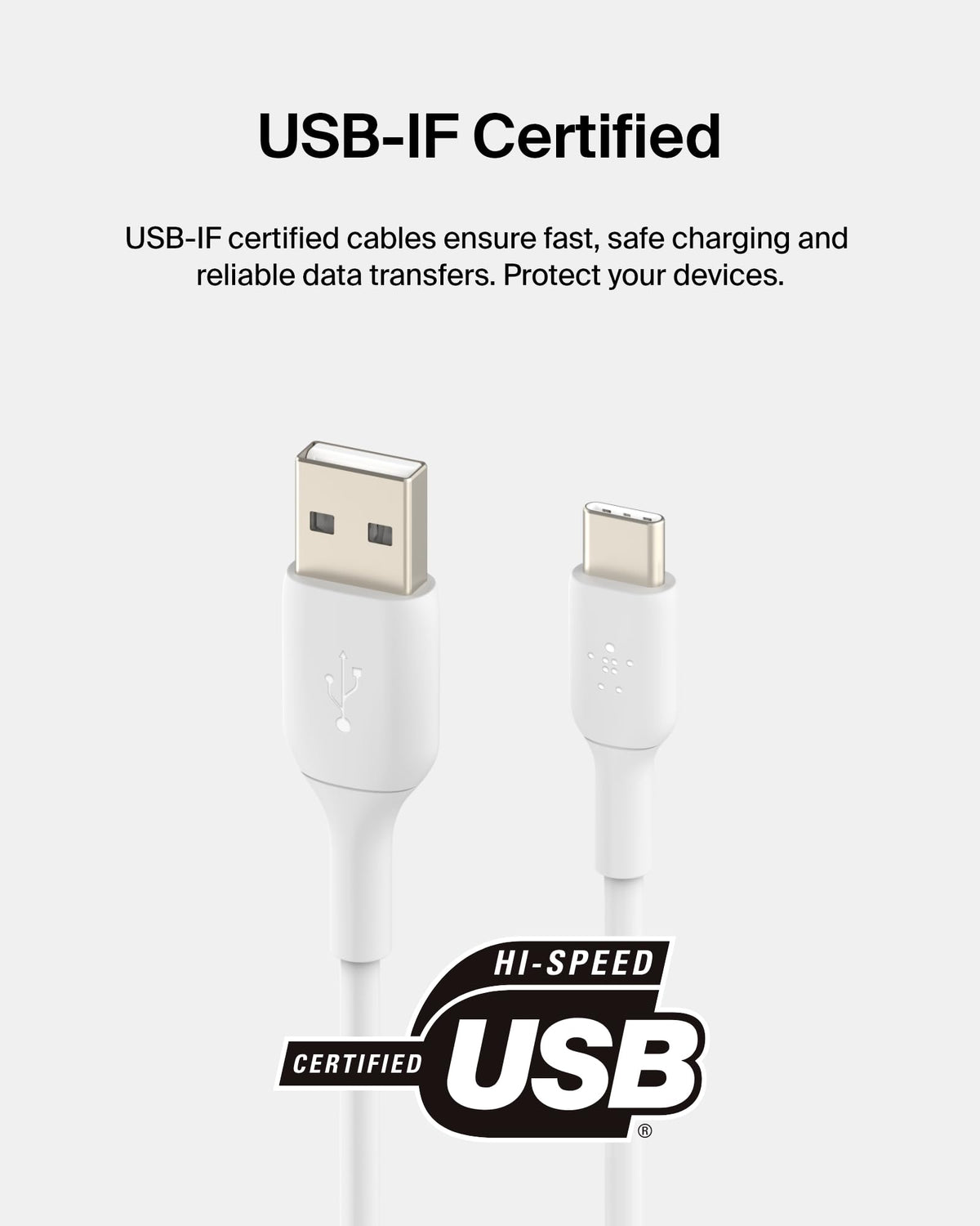 Belkin BoostCharge USB C charger cable, USB-C to USB-A cable, USB type C charging cable for iPhone 16, 15, Samsung Galaxy S24, S23, Google Pixel, iPad Pro, Nintendo Switch and more - 1m, 2pack, White