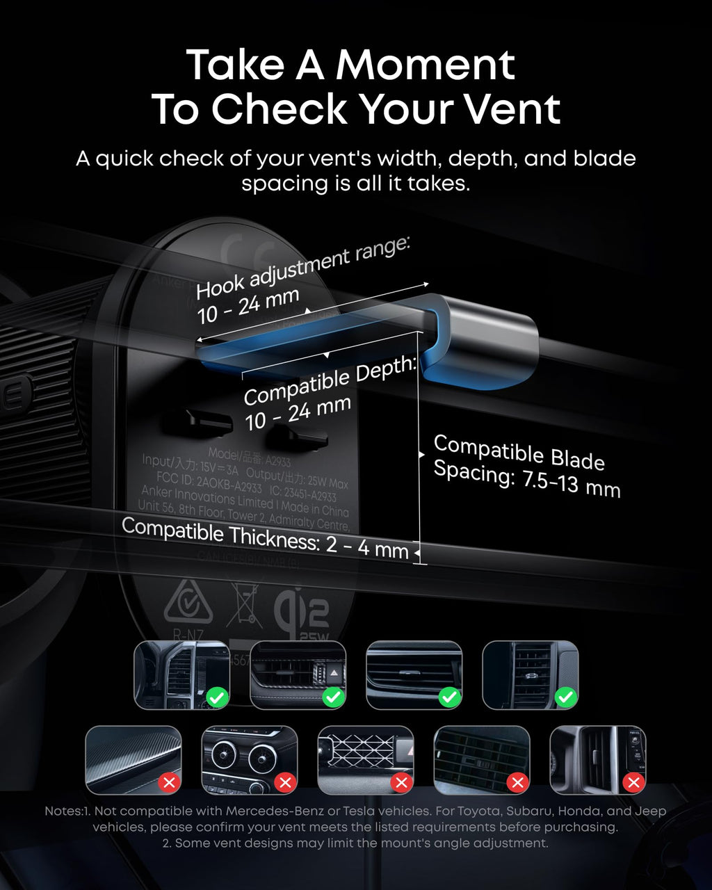 Anker Prime MagSafe Car Mount Charger, Qi2 25W Certified Wireless Car Charger with TEC Cooling, Strong Magnets, Air Vent Mount for iPhone 17-12 Series (Check Vent Compatibility, Includes 60W Adapter)