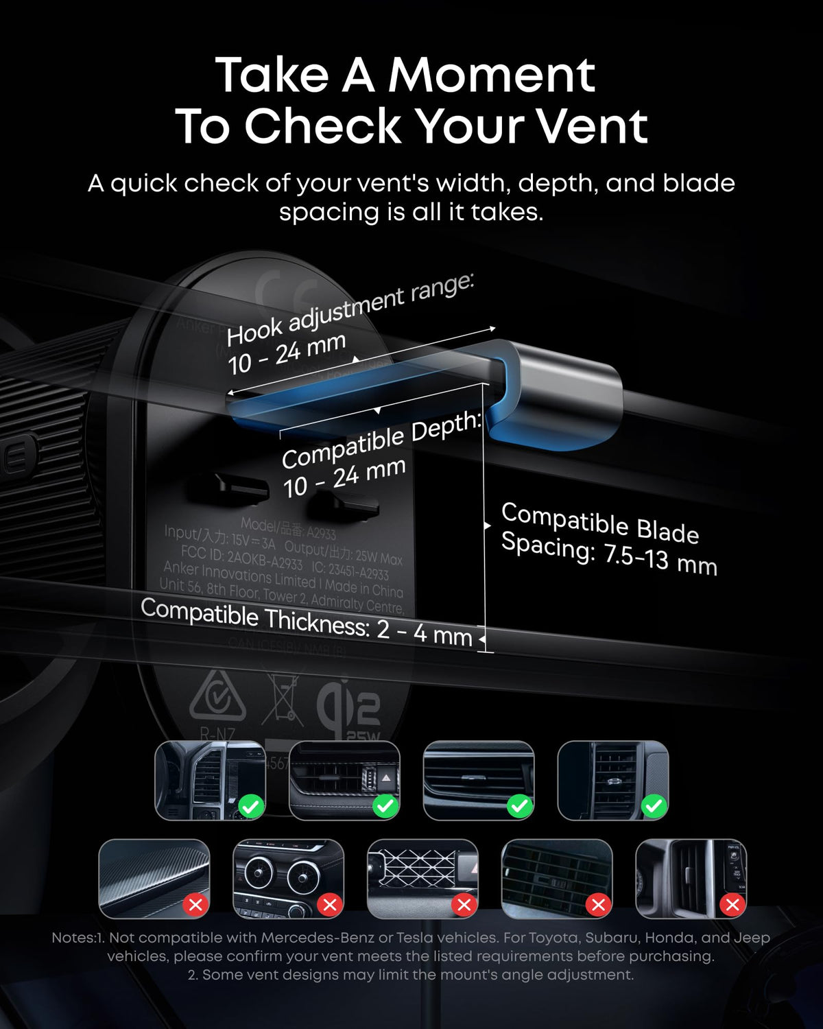 Anker Prime MagSafe Car Mount Charger, Qi2 25W Certified Wireless Car Charger with TEC Cooling, Strong Magnets, Air Vent Mount for iPhone 17-12 Series (Check Vent Compatibility, Includes 60W Adapter)