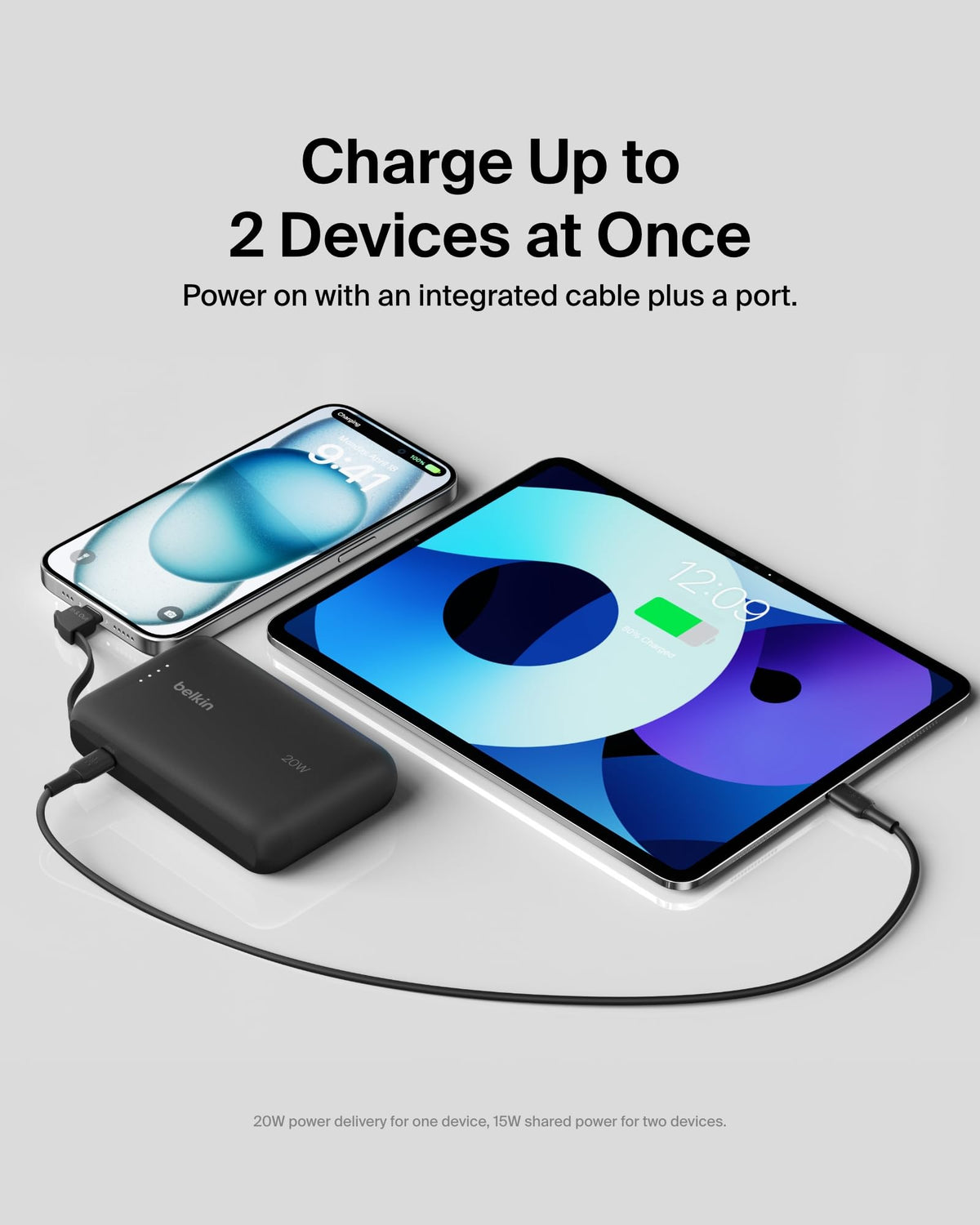 Belkin BoostCharge 10000mAh Power Bank with Integrated USB-C Cable - Black
