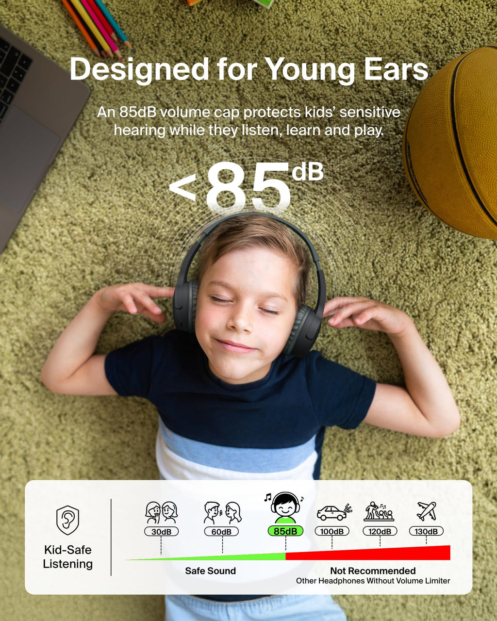 Belkin SoundForm Mini Kids Wireless Headphones with Microphone - Black