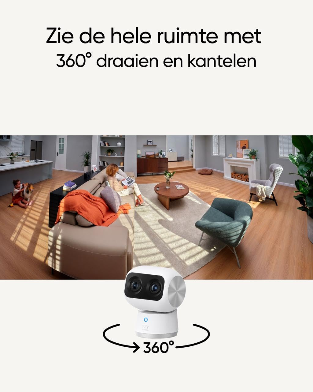 eufy Security Indoor Cam S350, Dual Cameras, 4K UHD Resolution, Surveillance Camera with 8× Zoom and 360° PTZ, Human/Animal AI, Ideal for Baby Monitor/Pet Camera/Home Surveillance, Dual Band Wi-Fi 6