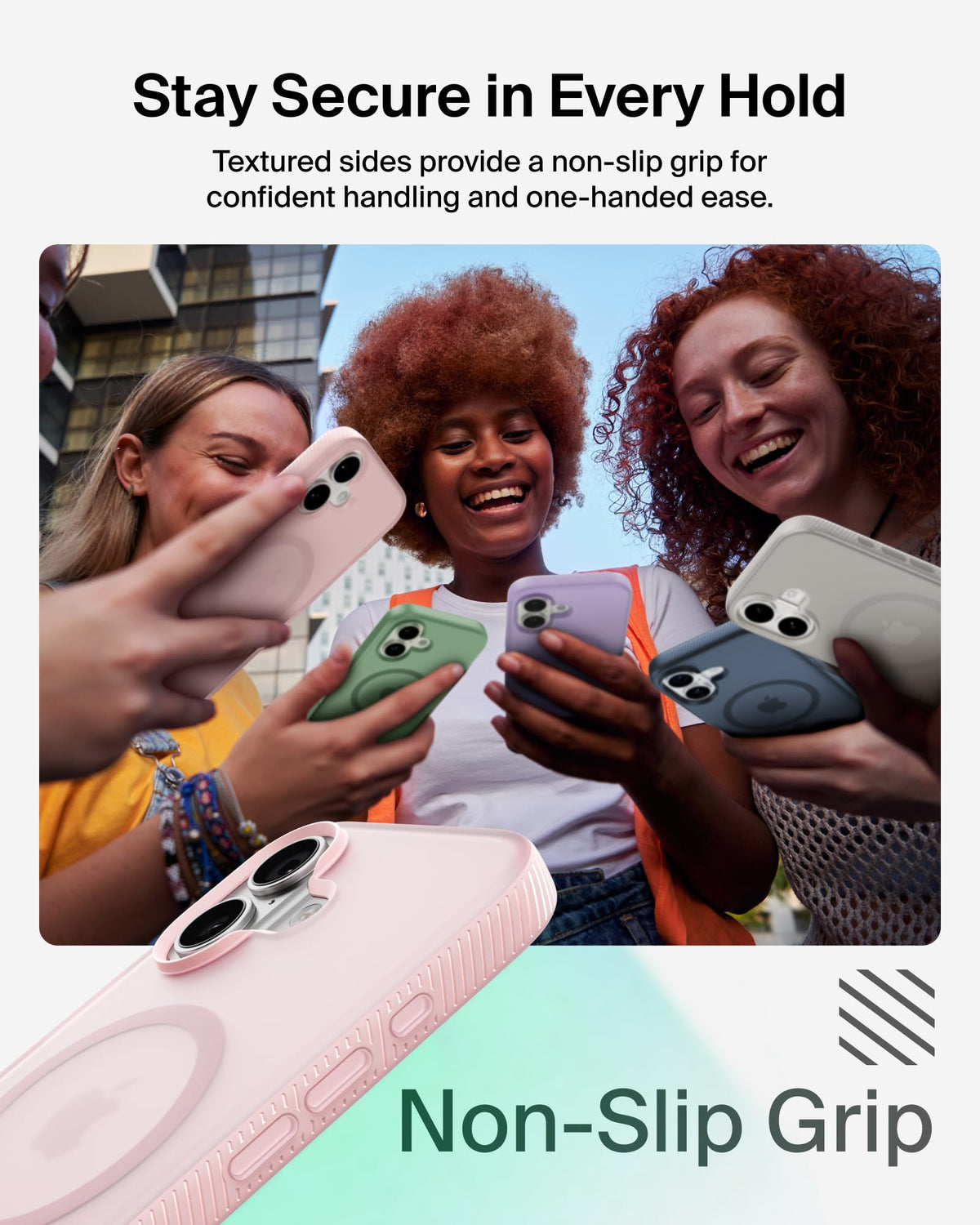 Belkin SheerForce Grip MagSafe Compatible iPhone 17 Case with Slim Design & Anti-Slip Side Lines - Magnetic, Transparent, & Shockproof Protective iPhone Case - Pink