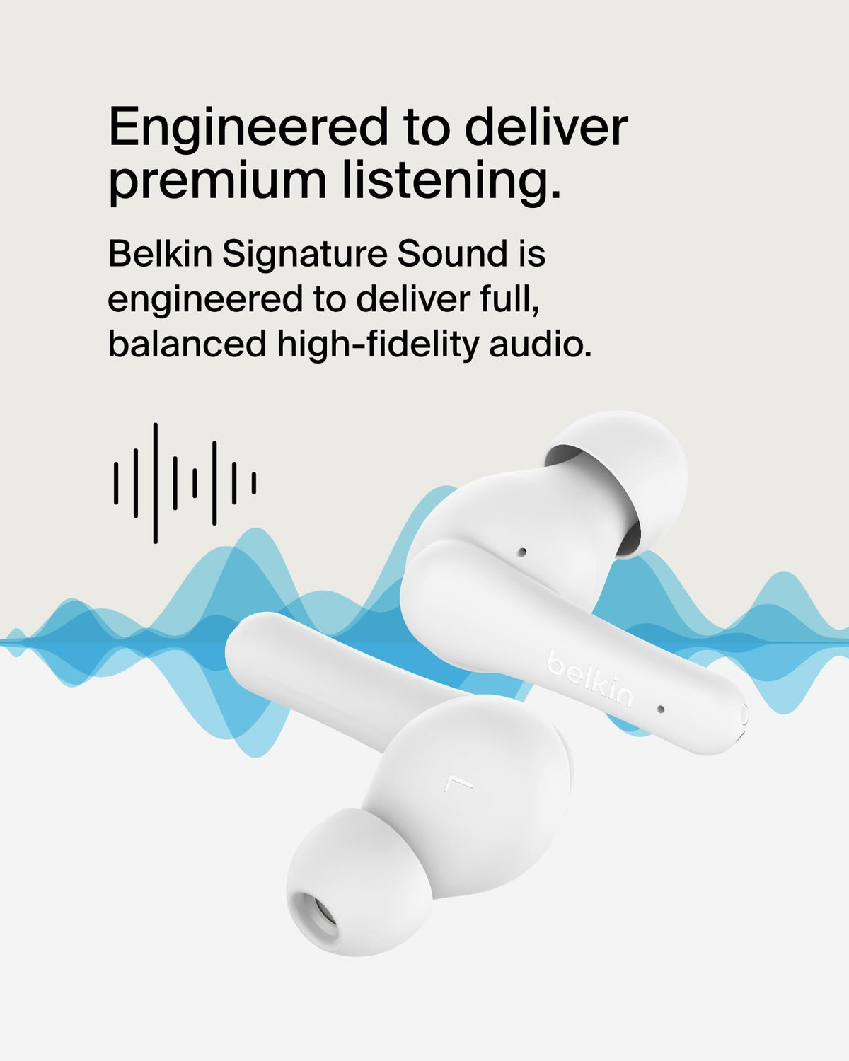 Belkin SoundForm Rhythm True Wireless Earbuds with Built-in Microphone, USB-C Fast Charging, 28H Battery Life, IPX5 Water Resistance - Bluetooth Earbuds for iPhone, iPad, Galaxy, Pixel & More - White