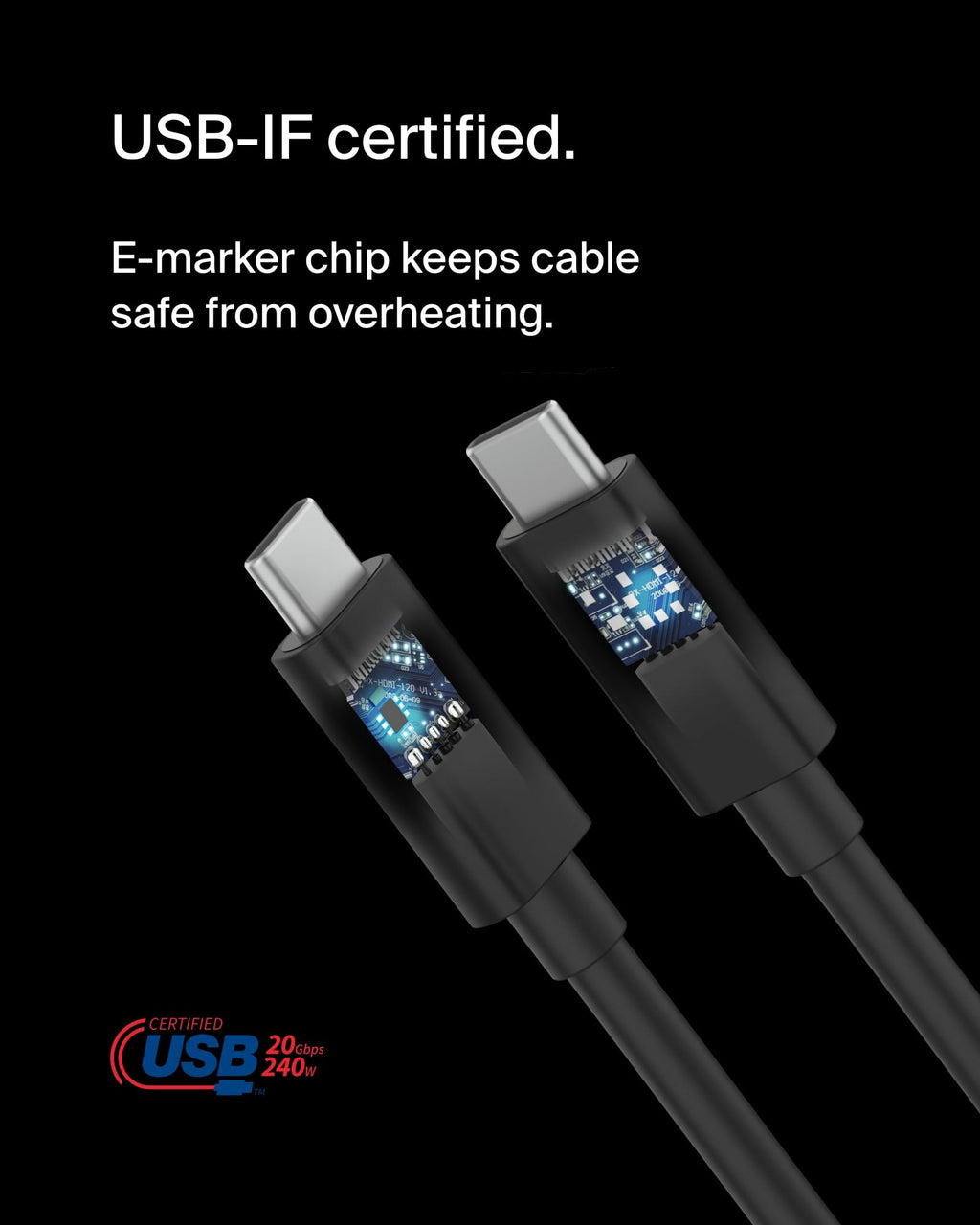 Belkin Connect USB4 Cable (6.6ft), USB-C to USB-C w/ 240W Power Delivery + 20Gbps - USB4 Compliant, Compatible with MacBook, Windows, Chromebook & More
