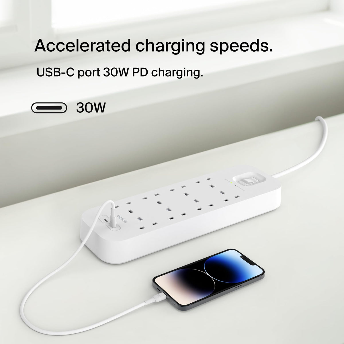Belkin 8-Outlet Surge Protector Power Strip with 2 USB-C Ports, 2m Cord