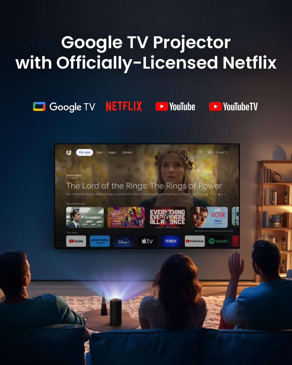 NEBULA Capsule 3 Laser Projector, Upgraded with Google TV and Official Netflix, Mini Smart TV Projector with Wi-Fi, Outdoor Portable Projectors, Dolby Digital, 120-Inch Screen, 2.5H Built-In Battery