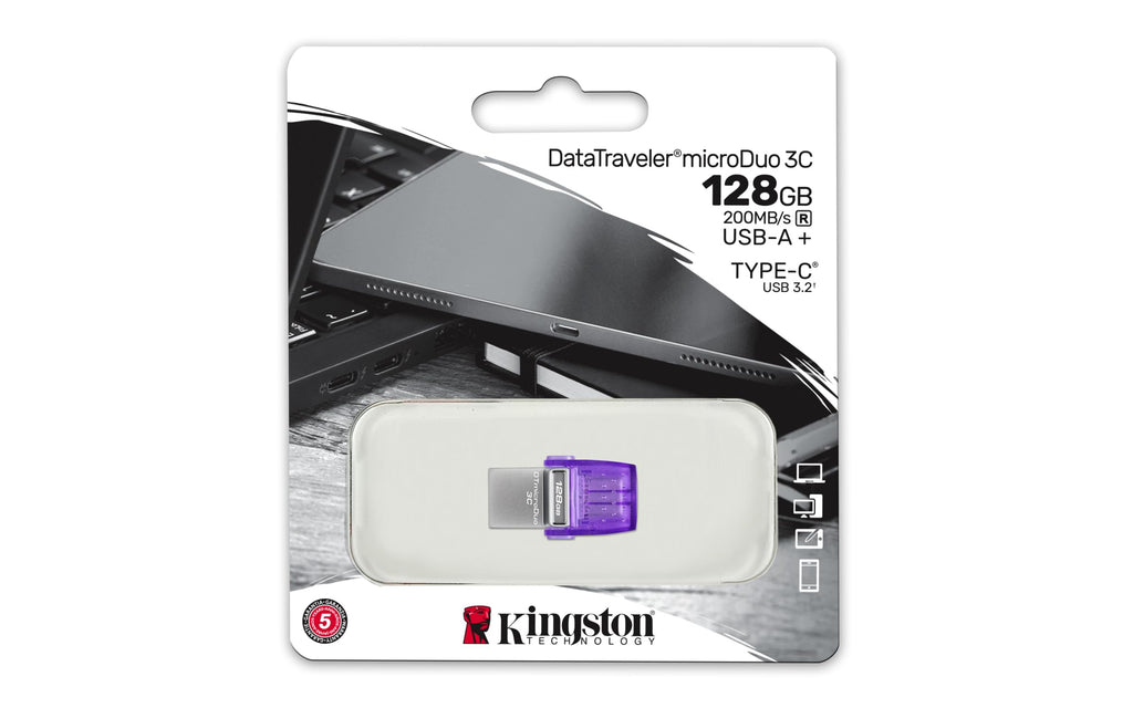 Kingston DataTraveler microDuo 3C USB Flash Drive 128GB USB Gen 3 Type-C and Type-A - DTDUO3CG3/128GB