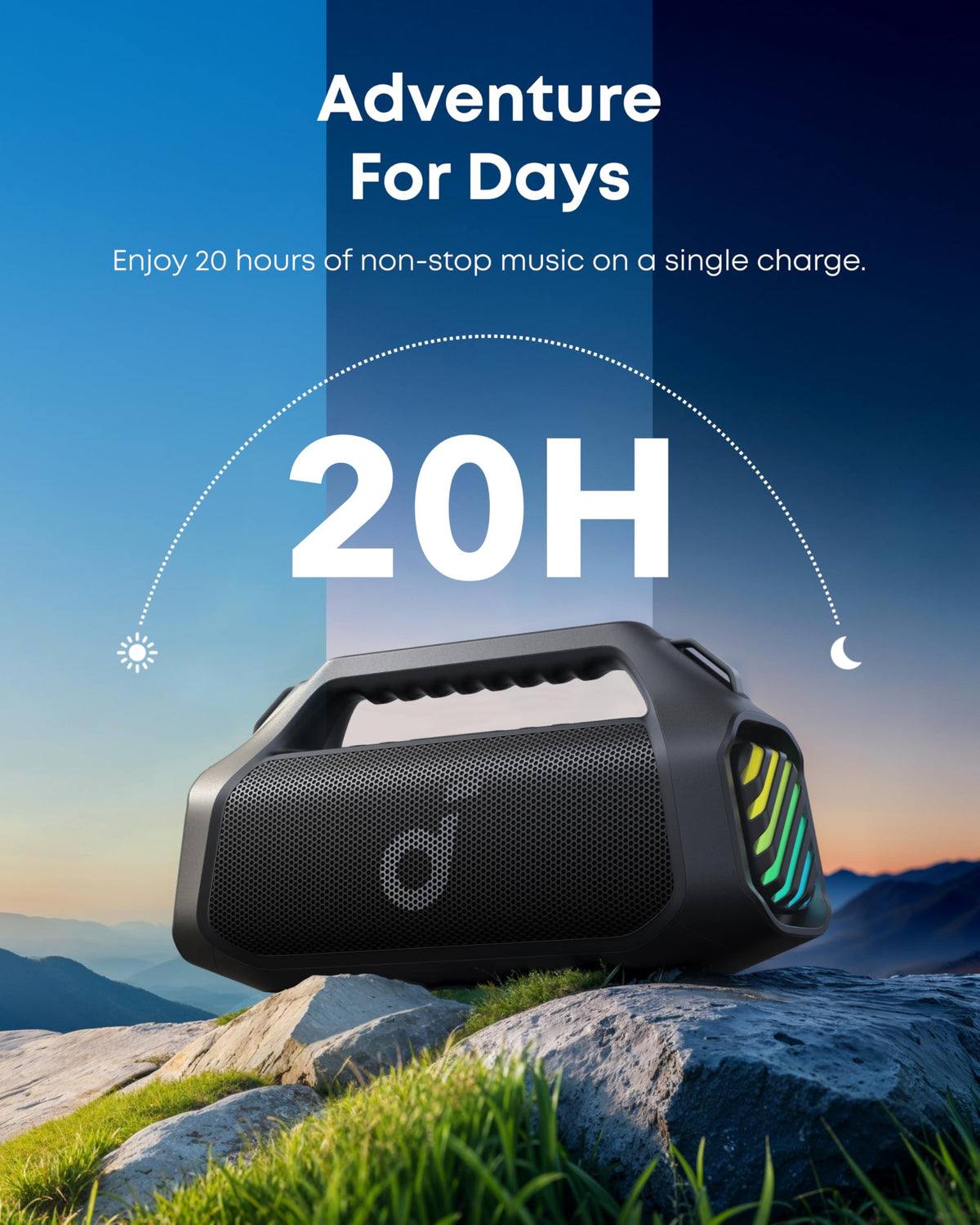 soundcore Boom 2 Pro Outdoor Speaker, 140W 2+2 Channels, BassUp 2.0, 20H Fast Charge, IP68 Dust and Waterproof, RGB Lights, USB-C, Power Bank, BT 5.3, Portable Bluetooth Speaker