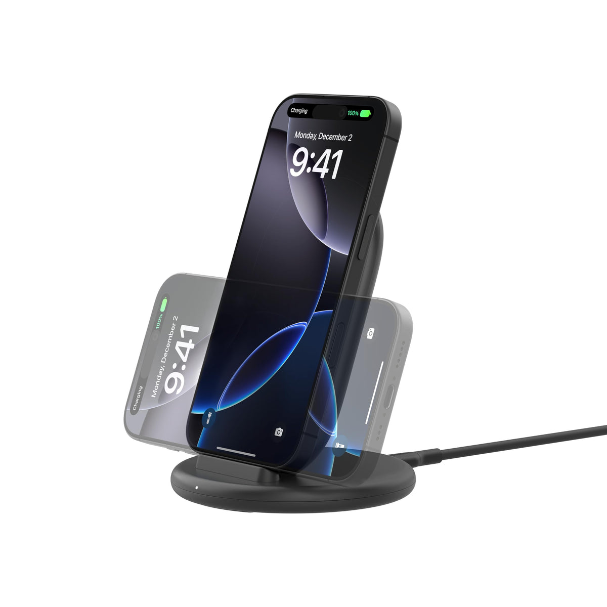 Belkin BoostCharge Wireless Charging Stand, Phone Case Compatible, Wireless Charger for Apple iPhone, Samsung Galaxy, Google Pixel and more, 20W Power Supply and Cable Included - Black