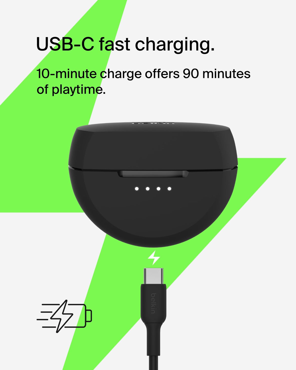 Belkin SoundForm Rhythm True Wireless Earbuds with Built-in Microphone, USB-C Fast Charging, 28H Battery Life, IPX5 Water Resistance - Bluetooth Earbuds for iPhone, iPad, Galaxy, Pixel & More - Black