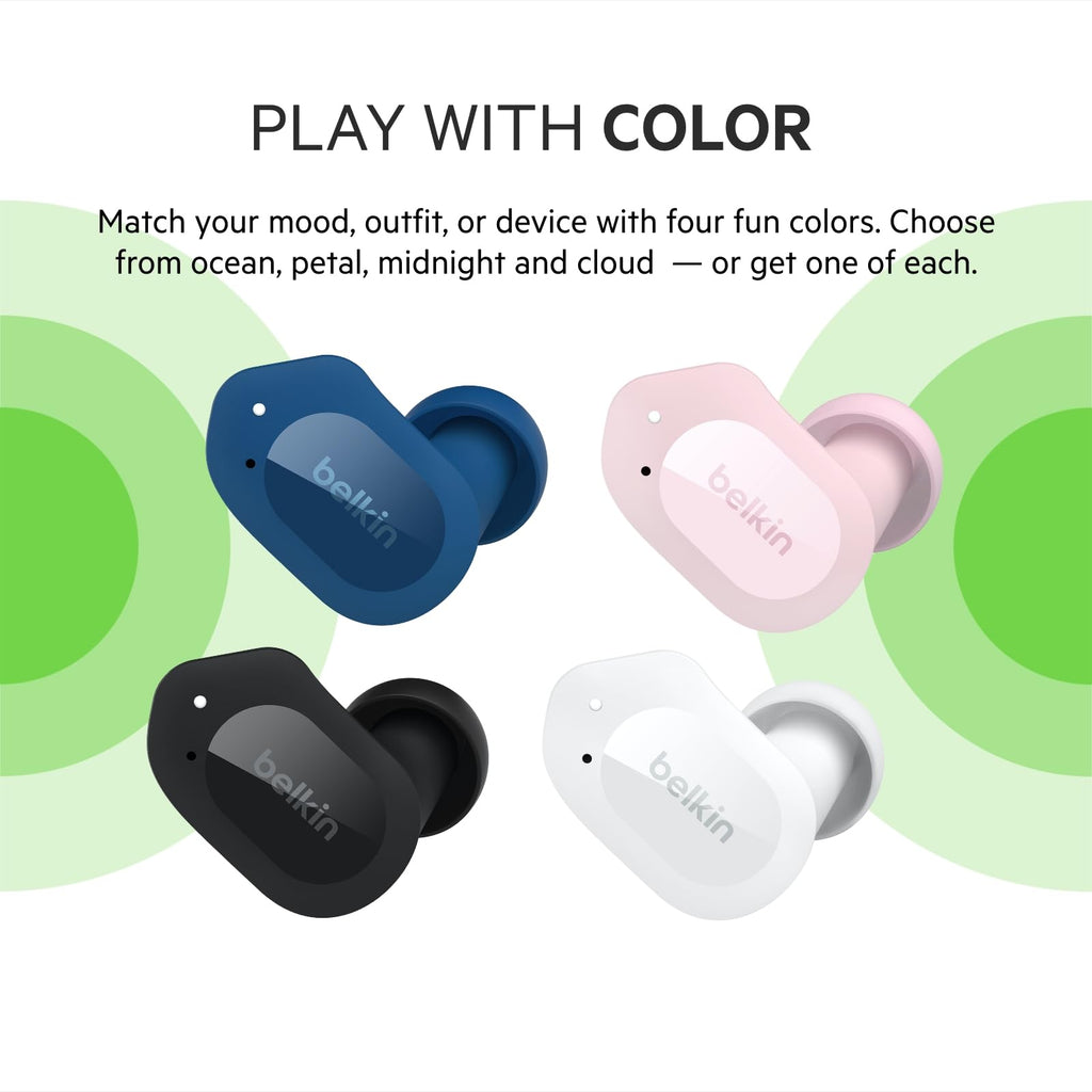Belkin SOUNDFORM Play True Wireless Earbuds, Wireless Earphones with 3 EQ Presets, IPX5 Sweat and Water Resistant, 38 Hours Play Time for iPhone, Galaxy, Pixel and More - White