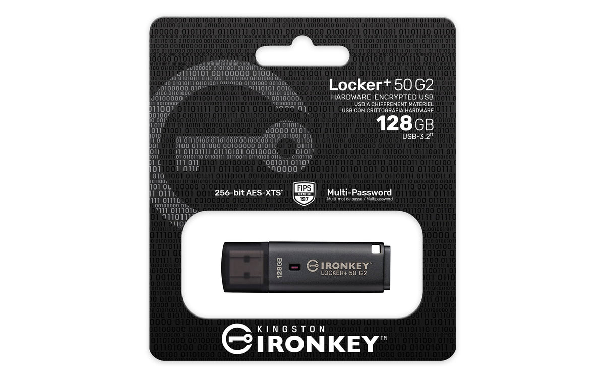 Kingston Ironkey Locker+ 50 G2 128GB Encrypted USB Drive | FIPS 197 | AES-XTS Protection | Multi-Password Security | USB 3.2 Gen 1 | IKLP50G2/128GB