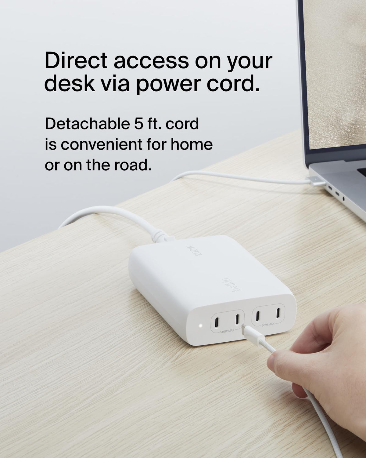 Belkin BoostCharge Pro 4-Port USB-C GaN Wall Charger, 200W Multi-Port Charger w/USB-C PD 3.1 Fast Charge + 5ft Power Cord for MacBook Pro, iPhone 17, Air, iPad, Galaxy S25, Pixel 10, Laptop - White