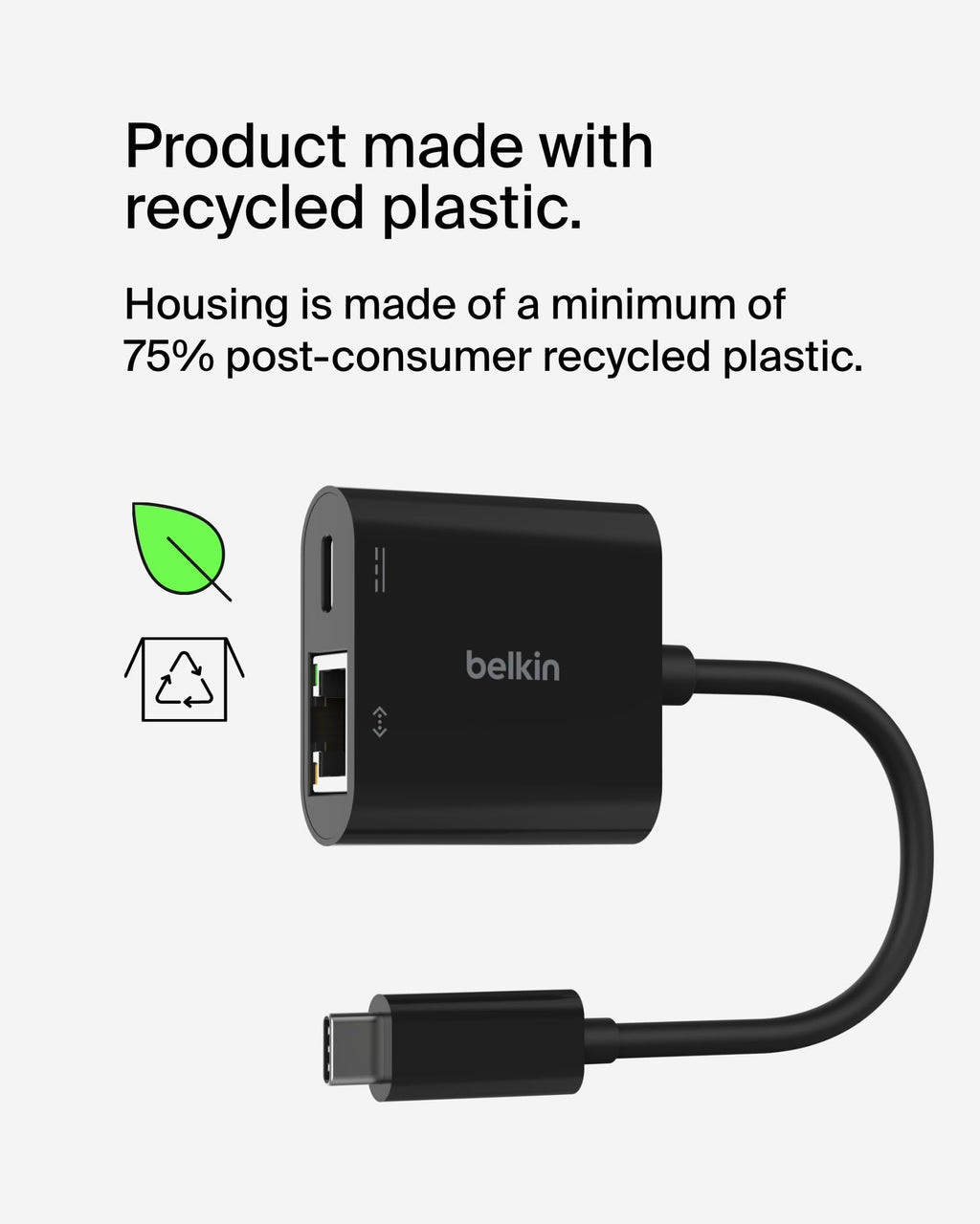 Belkin Connect USB-C to Ethernet + Charge Adapter 100W w/Gigabit Ethernet Port and USB-C Port - [10/100/1000] Mbps for Fast Internet Connection - Compatible with iPhone 16, 15, Galaxy S24 & More
