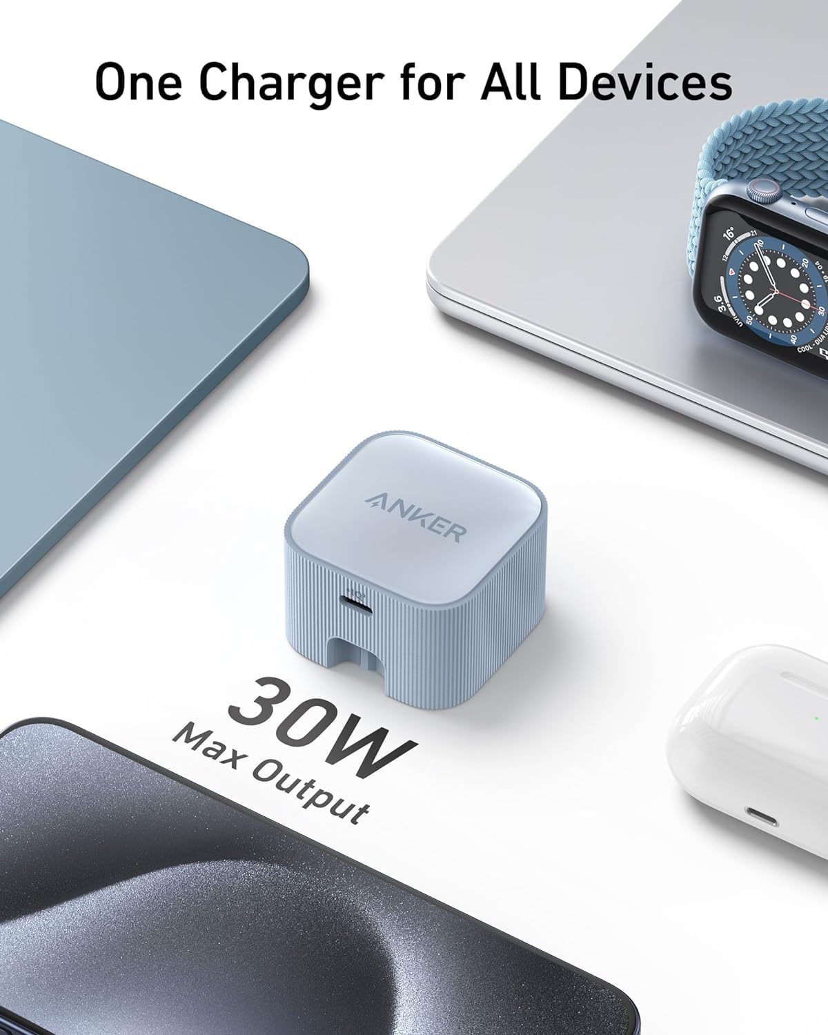 Anker 30W Nano USB-C Charger with Foldable Plug, PIQ 3.0 and PPS Fast Charging, for iPhone, Pixel, Samsung, iPad and More (White)