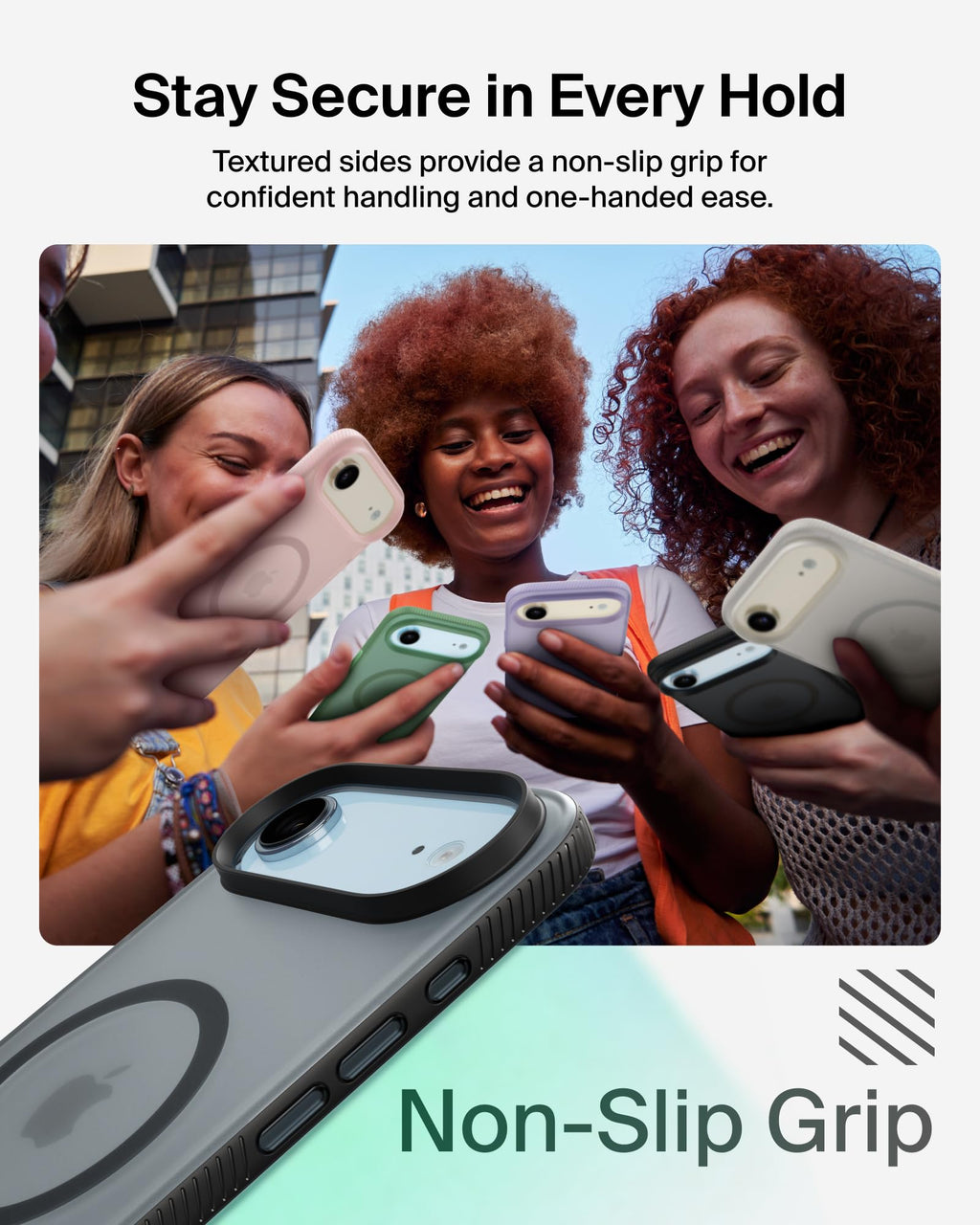 Belkin SheerForce Grip MagSafe Compatible iPhone Air Case with Slim Design & Anti-Slip Side Lines - Magnetic, Transparent, & Shockproof Protective iPhone Case - Black