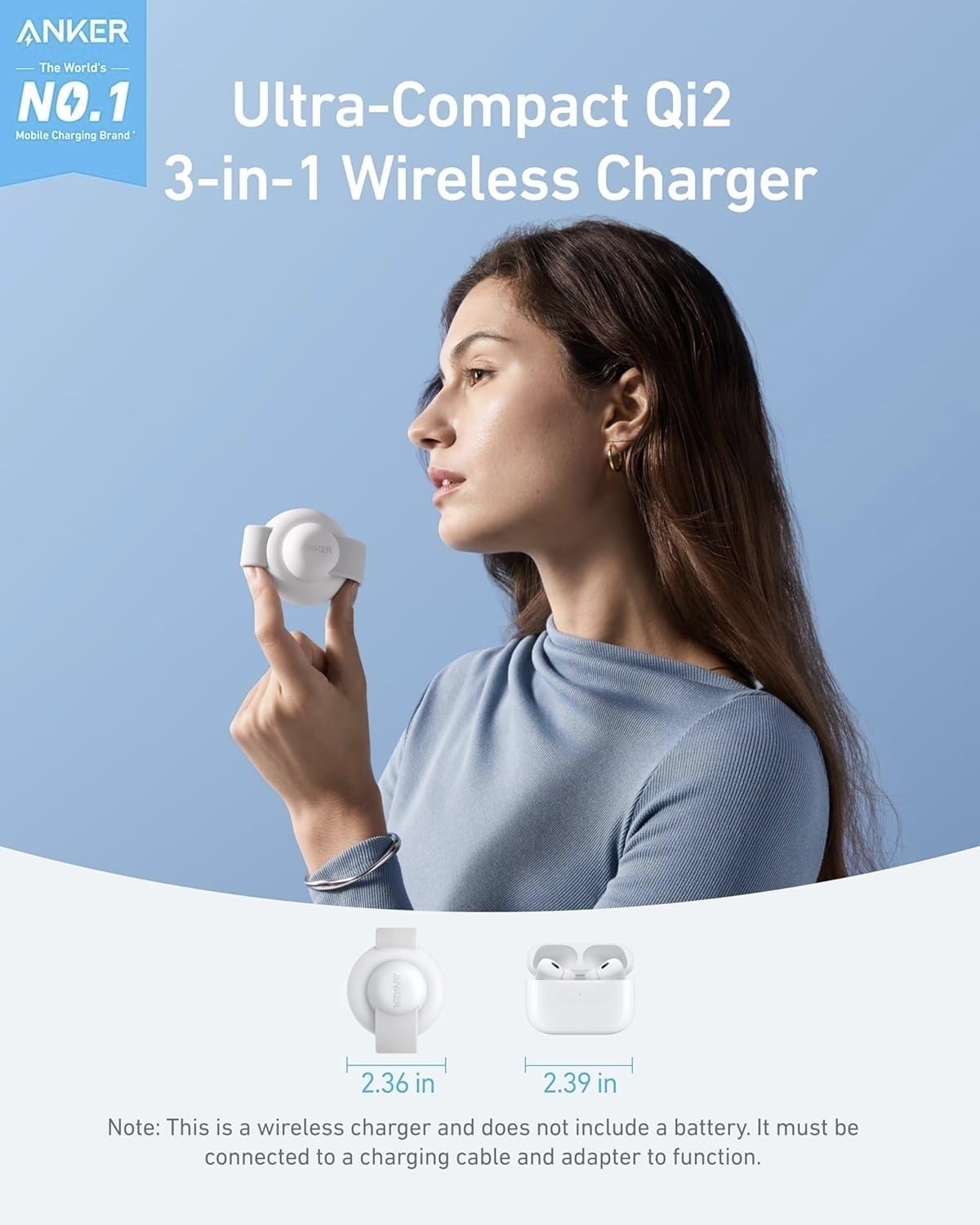 Anker MagSafe Compatible 3-in-1 Wireless Charging Station, Qi2 Certified 15W MagGo Charger, Foldable Travel Wireless Charging Pad for iPhone 17/16/15/14 Series, AirPods, Apple Watch (Not a Power Bank)