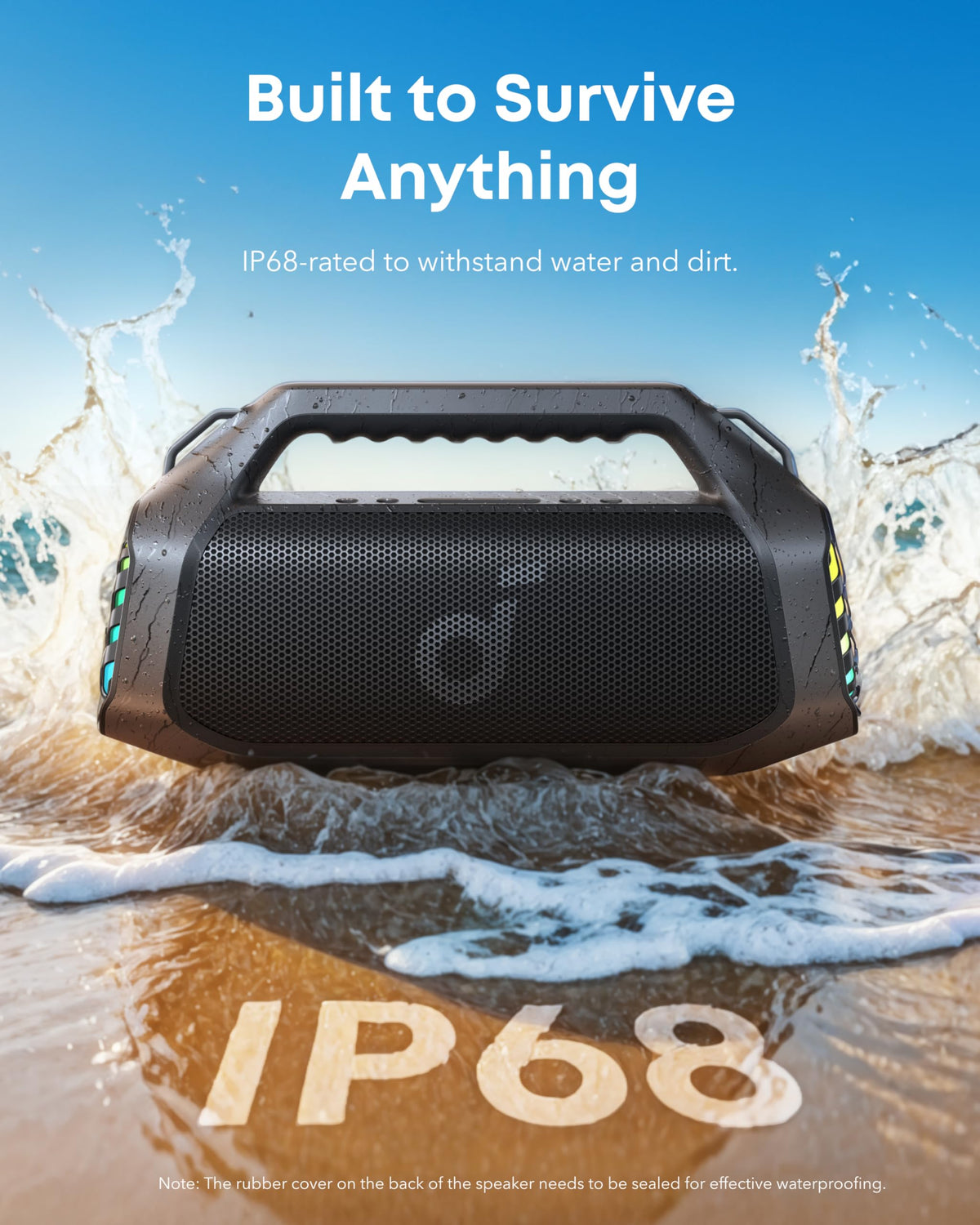 soundcore Boom 2 Pro Outdoor Speaker, 140W 2+2 Channels, BassUp 2.0, 20H Fast Charge, IP68 Dust and Waterproof, RGB Lights, USB-C, Power Bank, BT 5.3, Portable Bluetooth Speaker