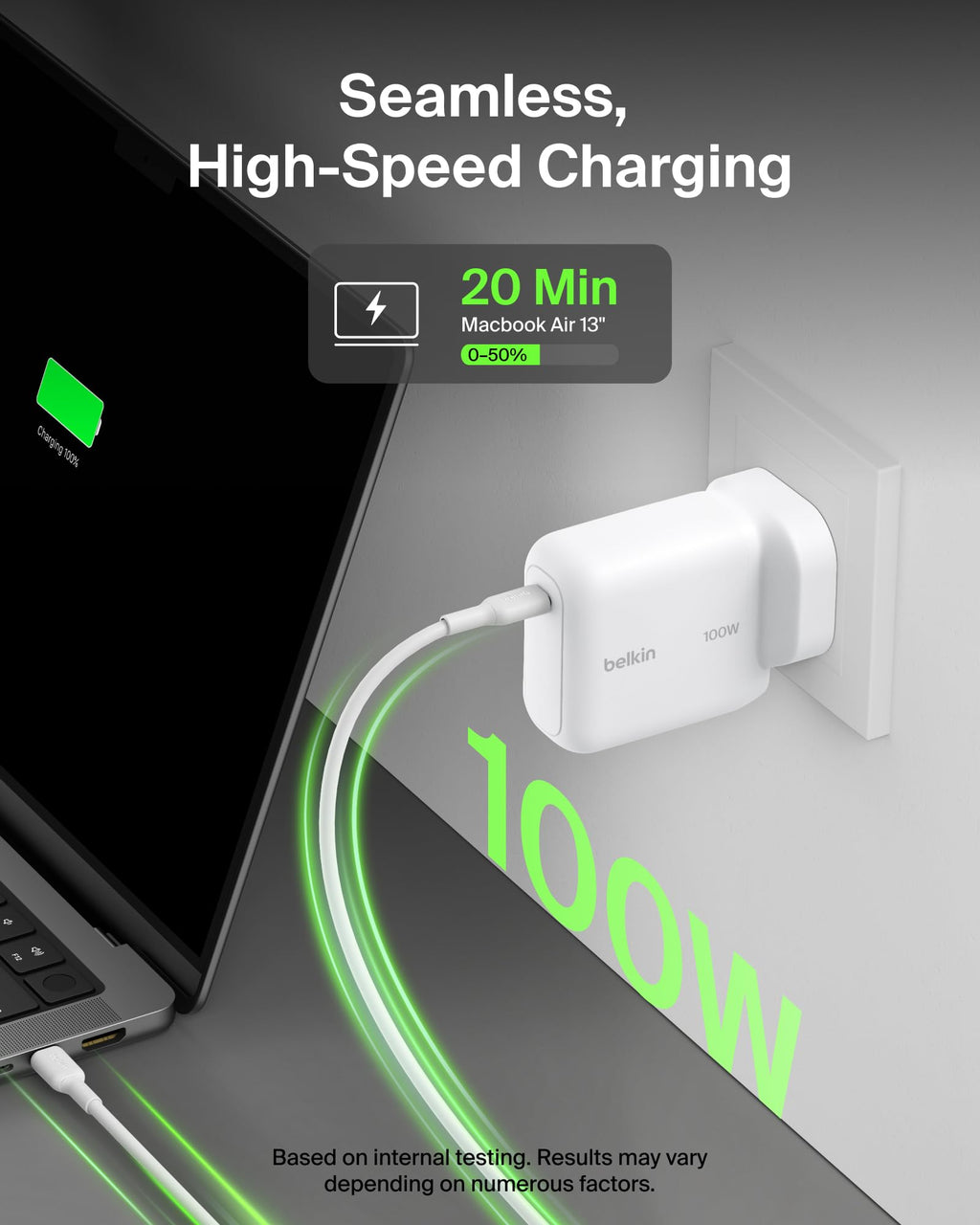 Belkin BoostCharge USB C Plug Charger 100W, GaN Compact and Foldable Plug Charger, Fast Charging for iPhone 17, Samsung Galaxy S26, Pixel 10, AirPods, Tablet, MacBook, Chromebook - White