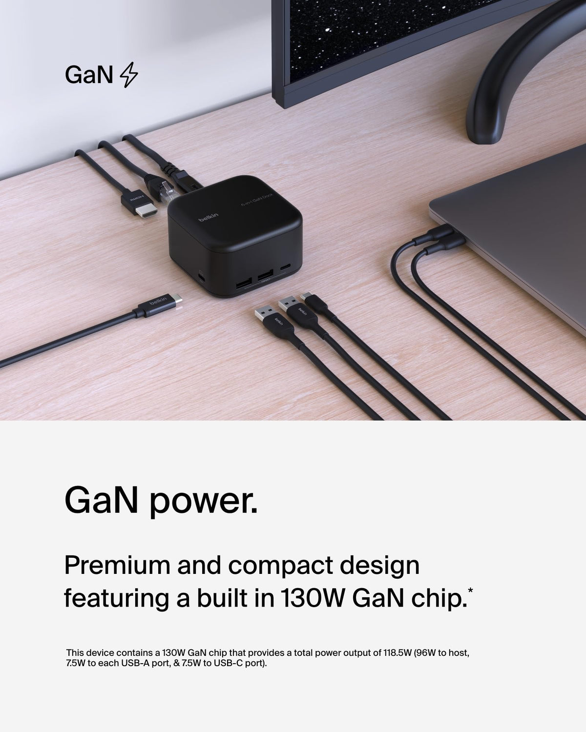 Belkin Connect USB-C Dock 6-in-1 Core GaN, 130W, Multiport Docking Station with 96W PD to Peripherals, USB-C, USB-A, Gigabit Ethernet, & HDMI 4K Ports for Gaming, MacBook Pro, PC Laptops, & Chromebook